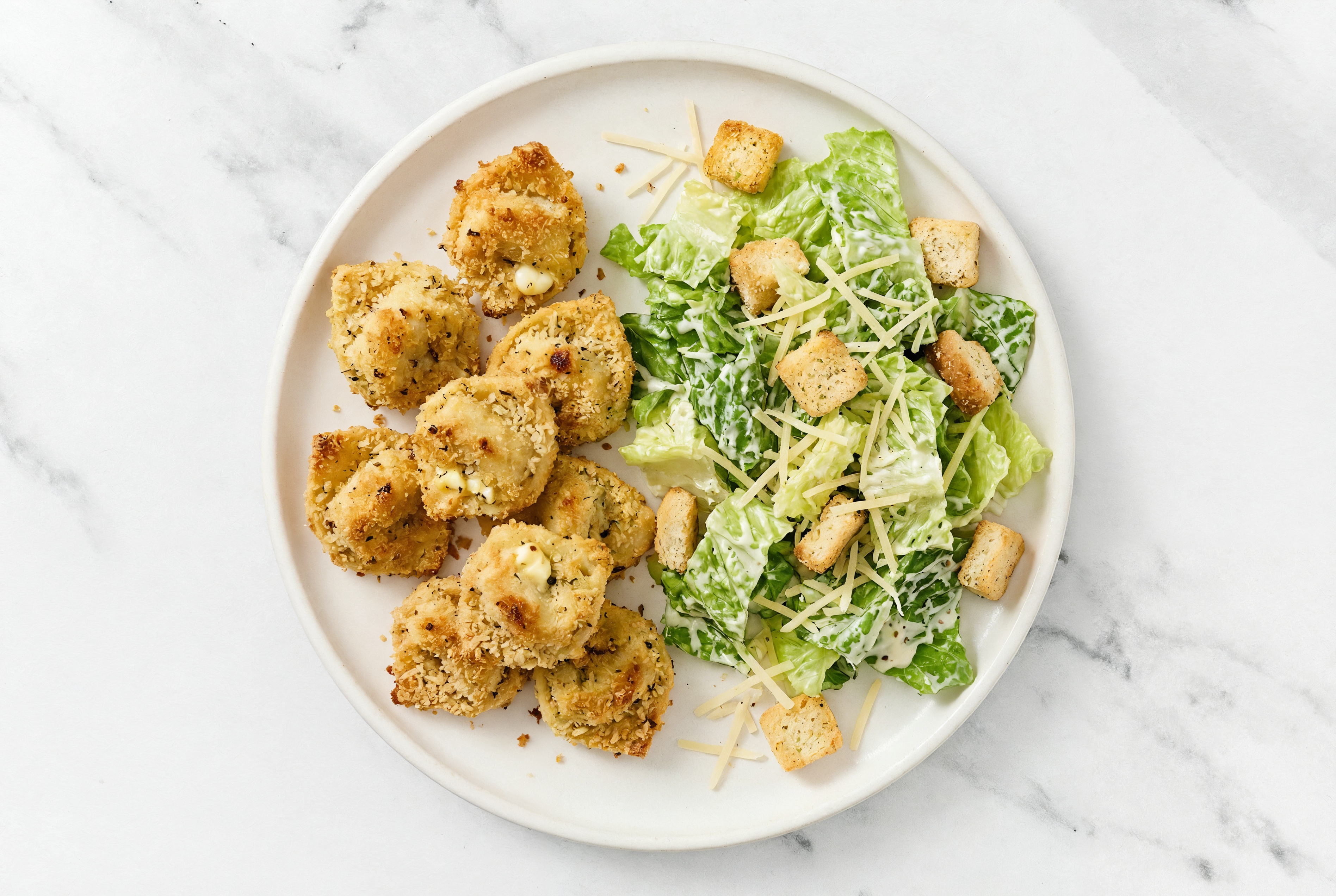 Crispy Fried Tortelloni Caesar Salad