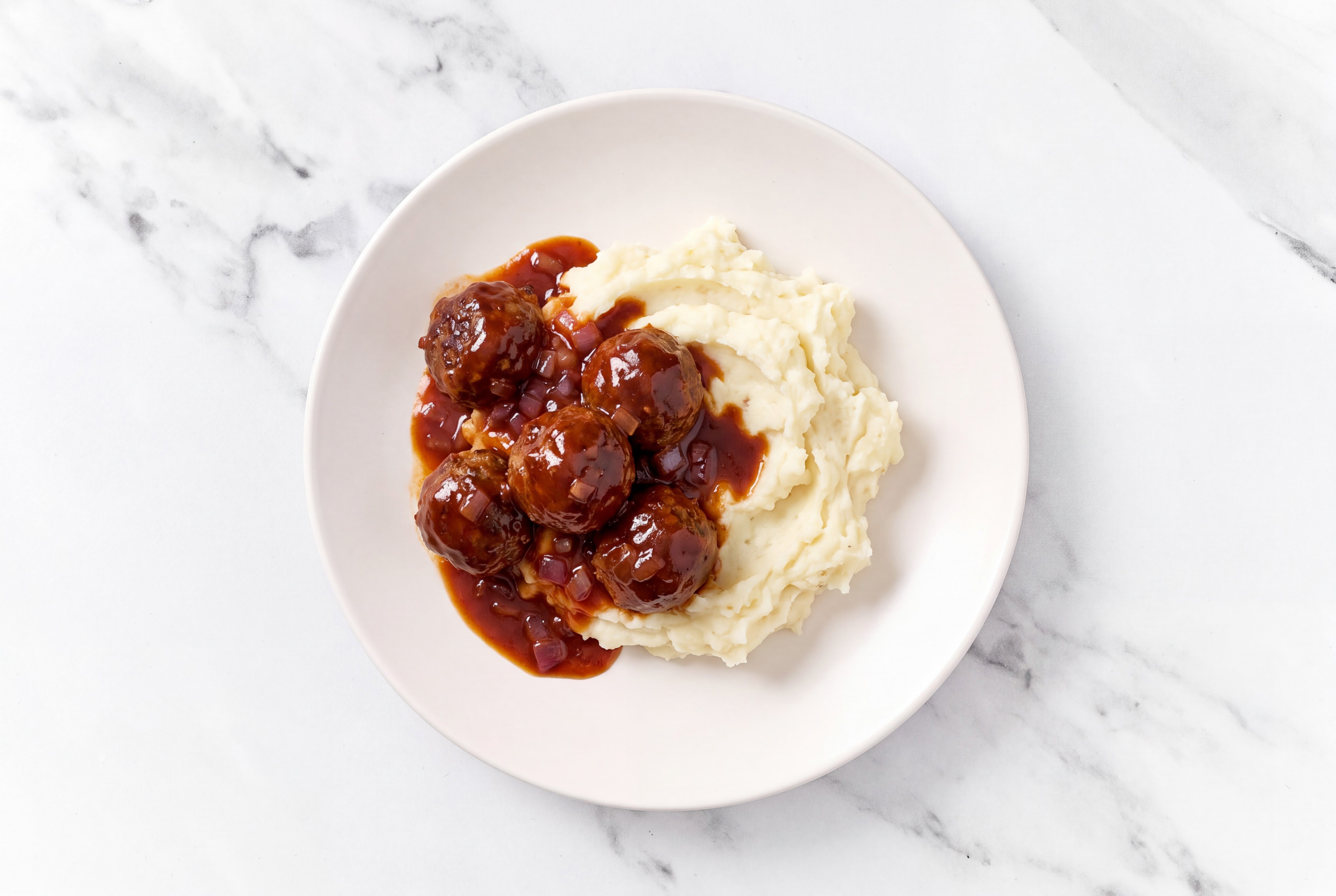 BBQ 93/7 Lean Ground Beef Meatballs + Sour Cream Mashed Potatoes