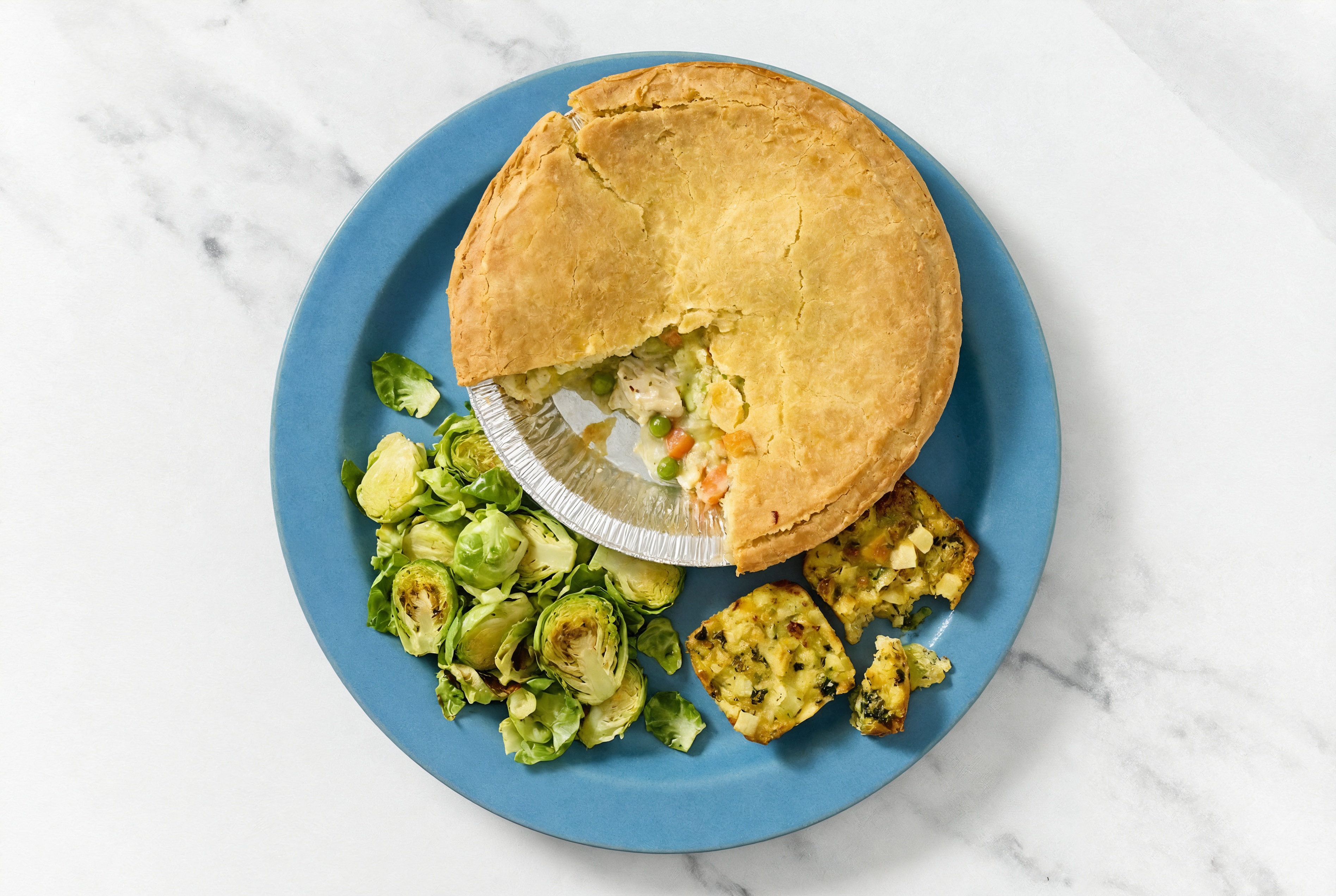Chicken Pot Pie with Brussels & Potato Bake