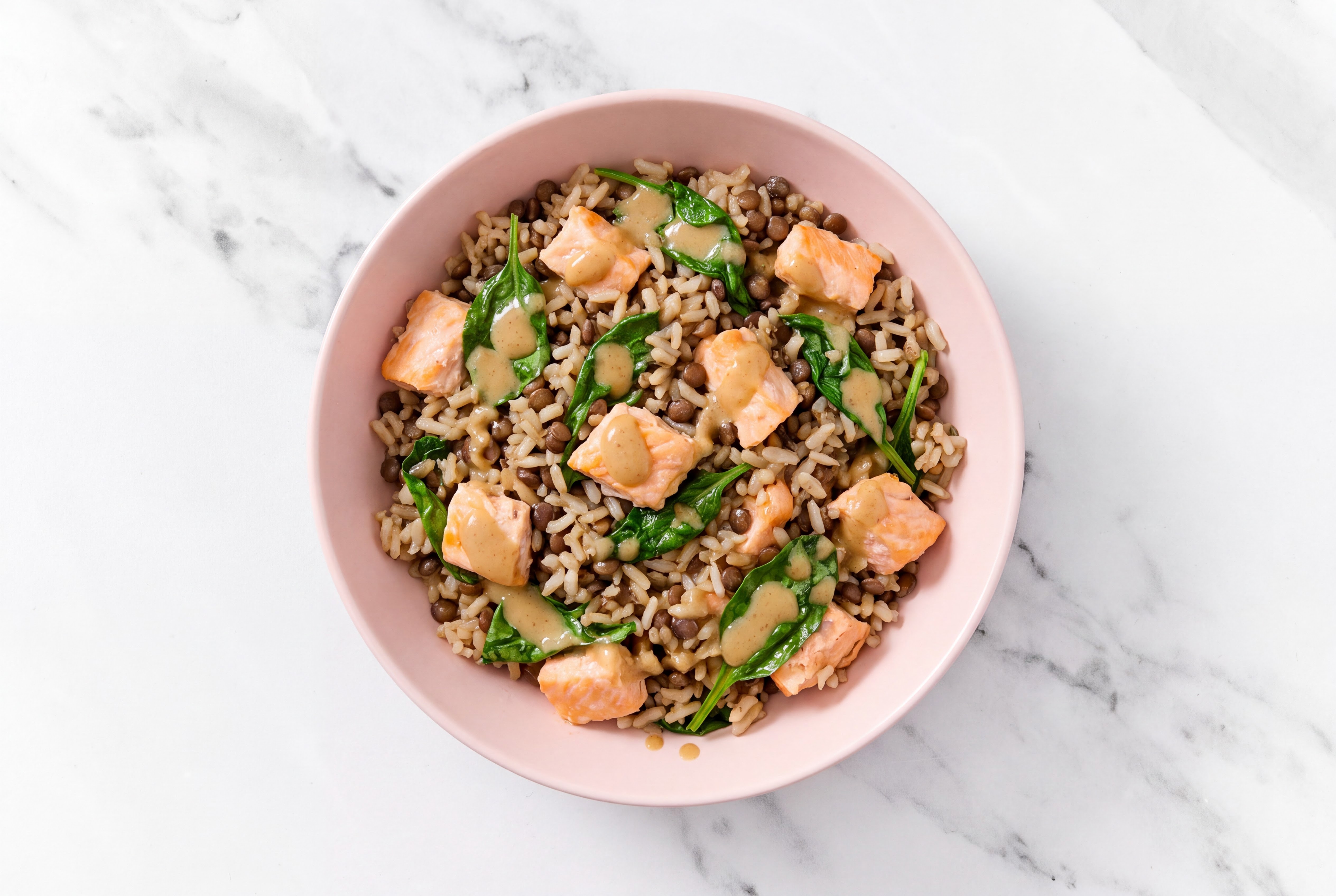 Gingery Ponzu Poké Salmon + Spinach Lentil Quinoa Rice Mix Bowl