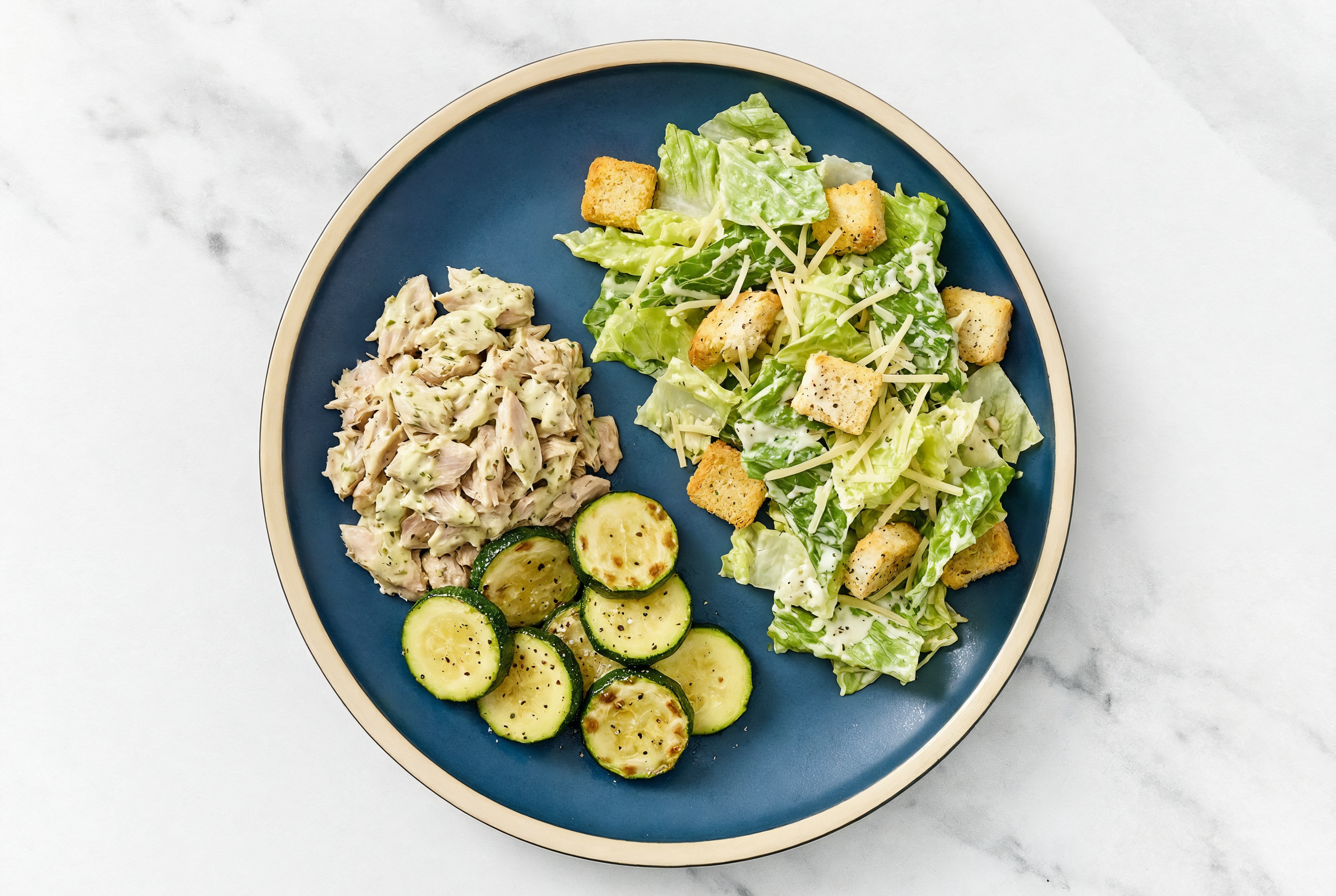 Jalapeño Sheet Pan Tuna & Zucchini with Caesar Salad
