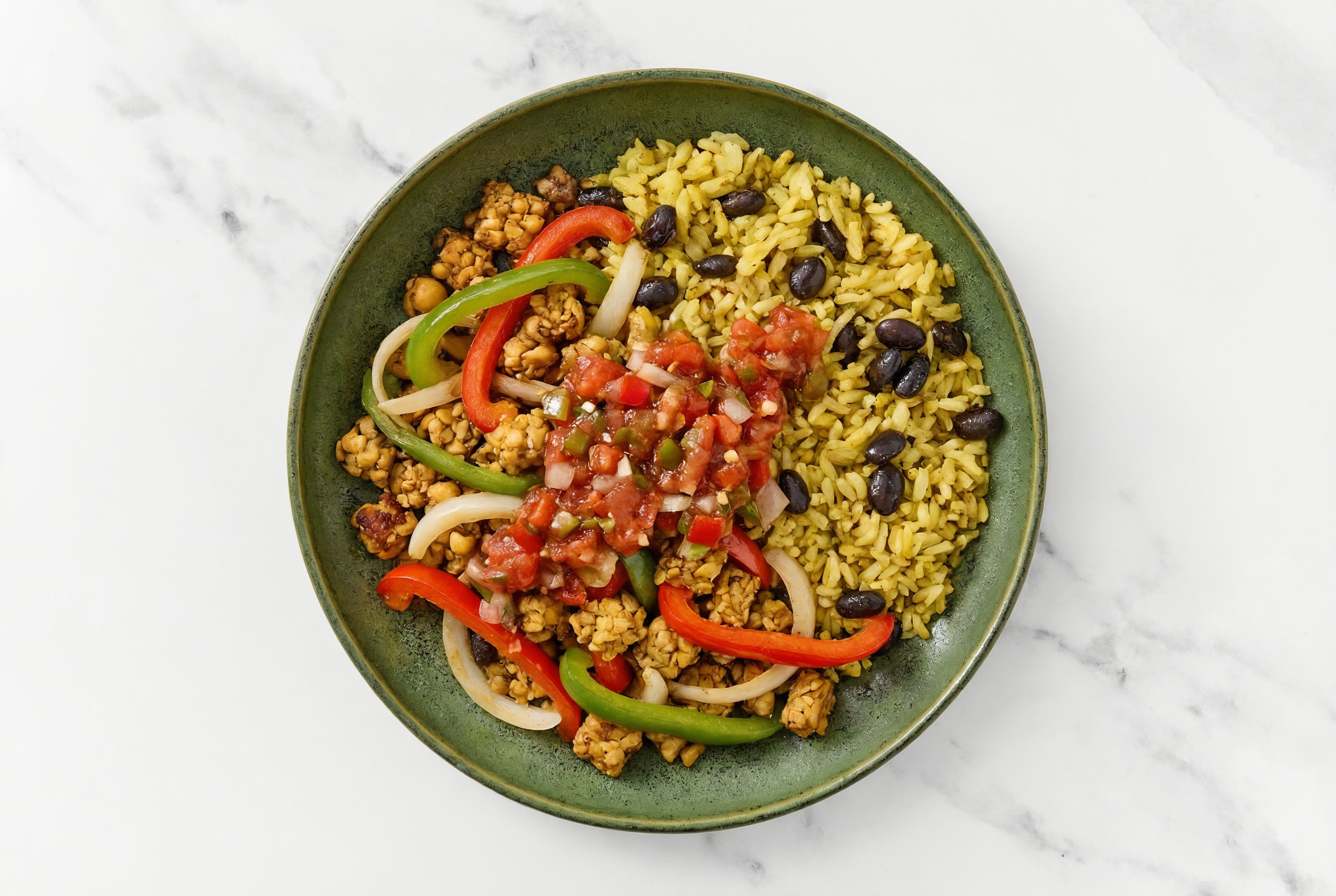 Extra-Fresh Tempeh Fajita Rice with Beans Bowl