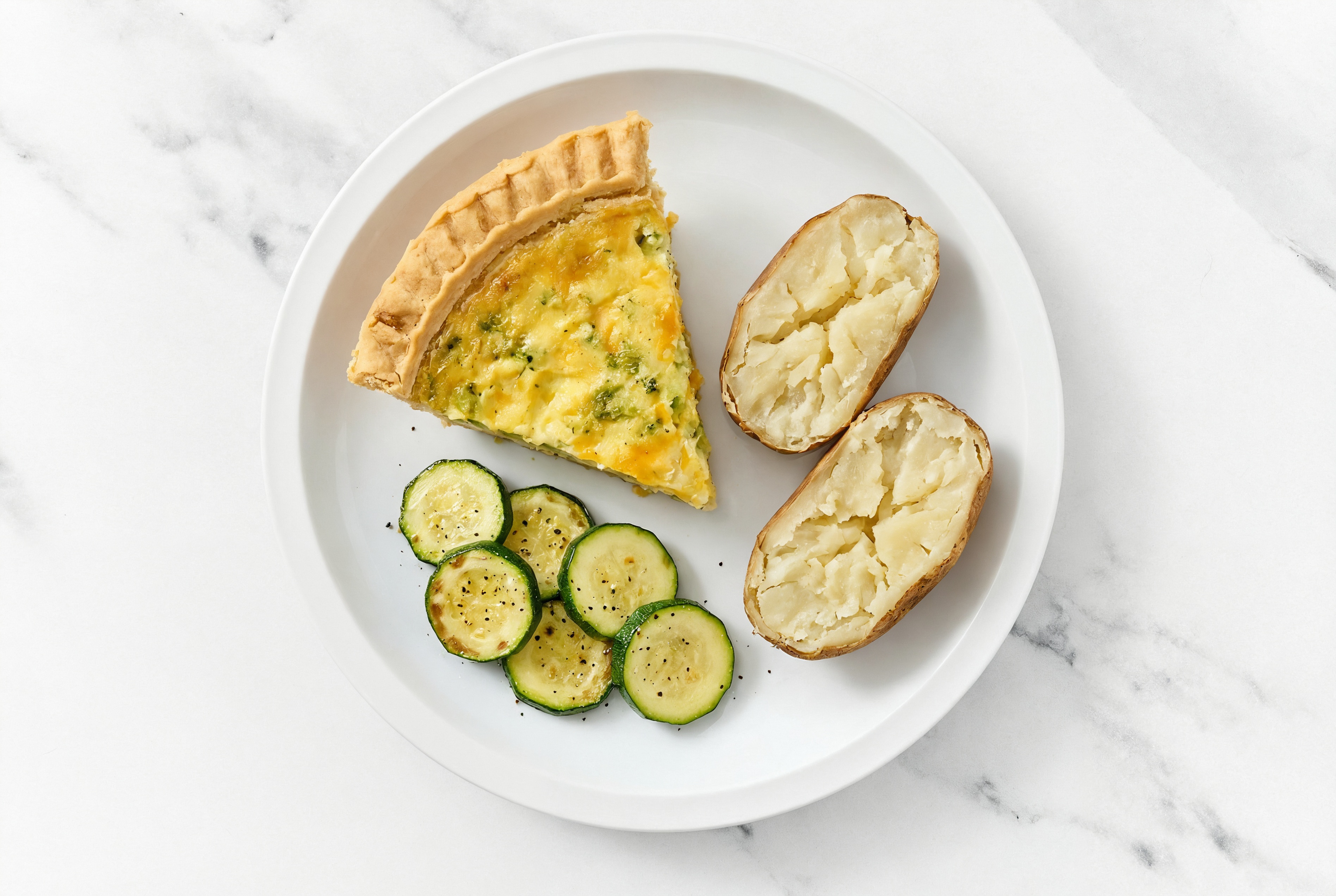 Broccoli & Cheddar Quiche with Zucchini & Russet Potato