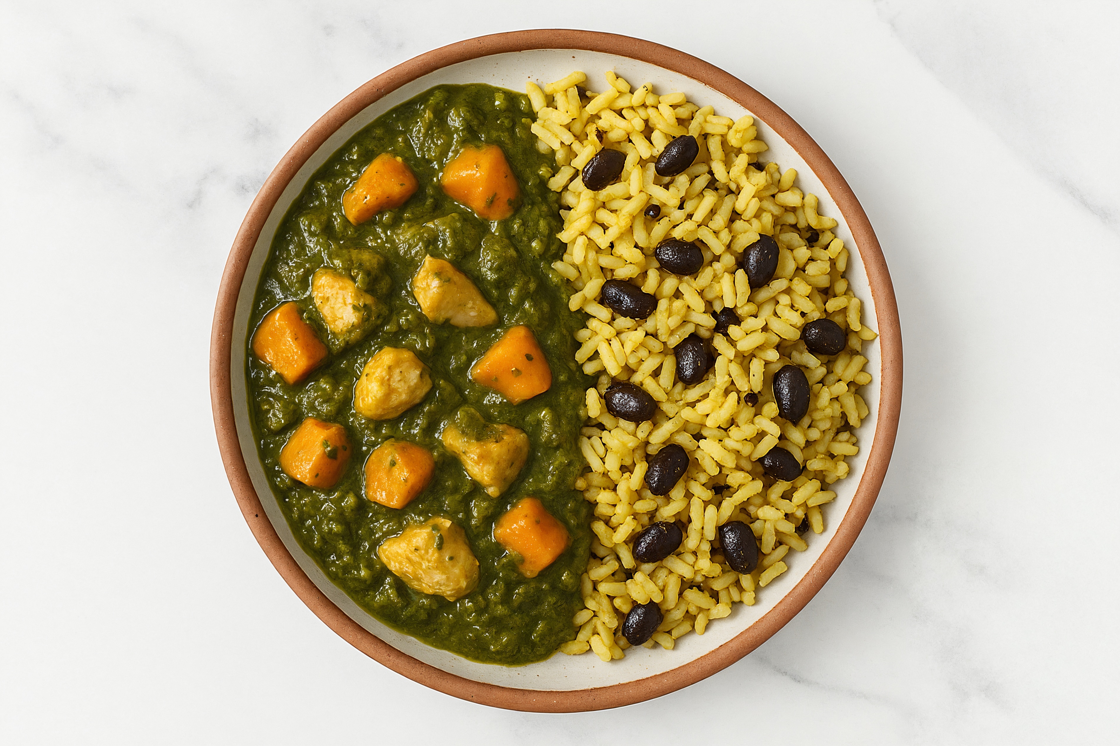 Chicken Japanese Sweet Potato Saag over Rice with Beans