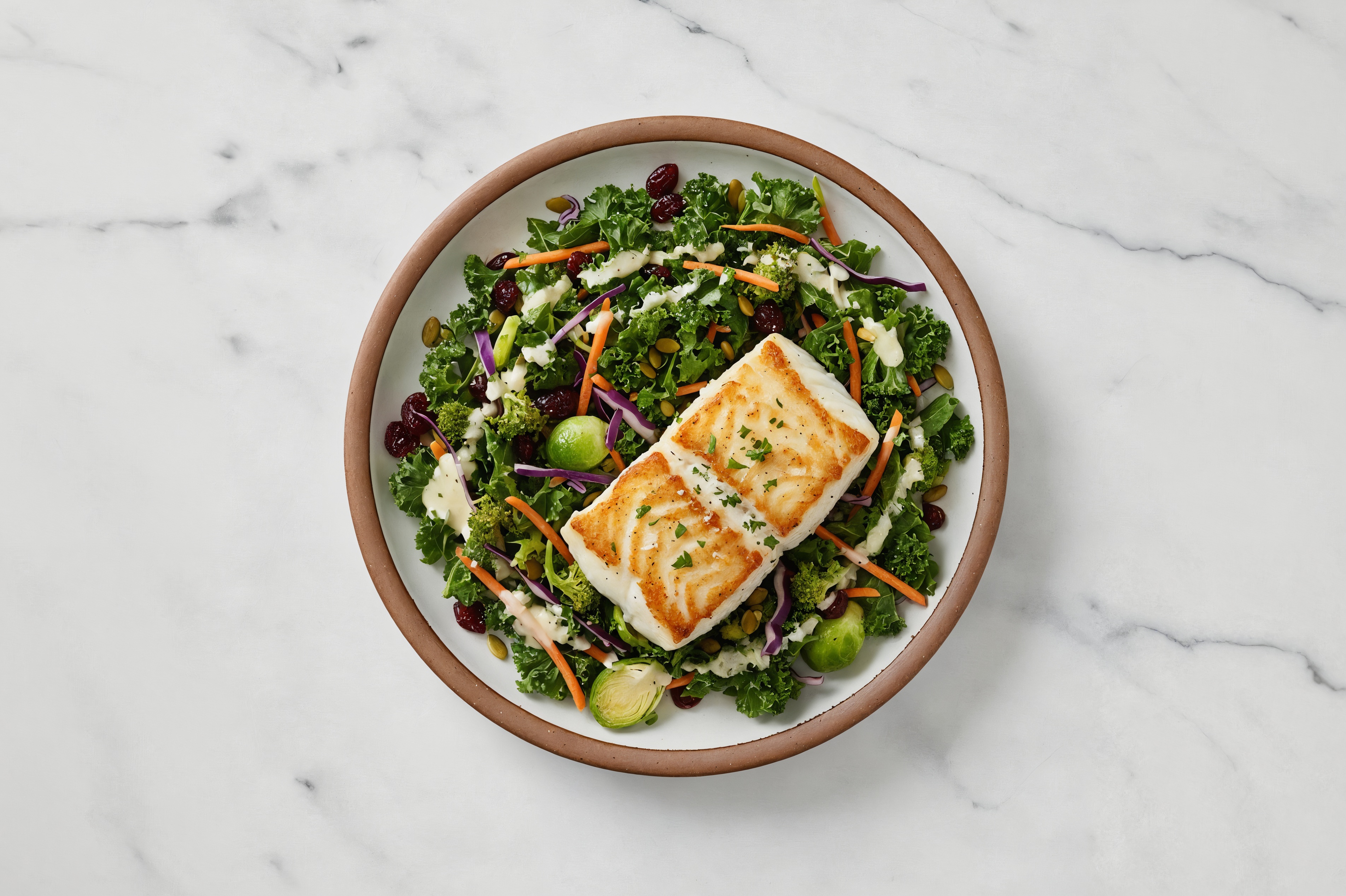 Seared Halibut Sweet Kale Salad