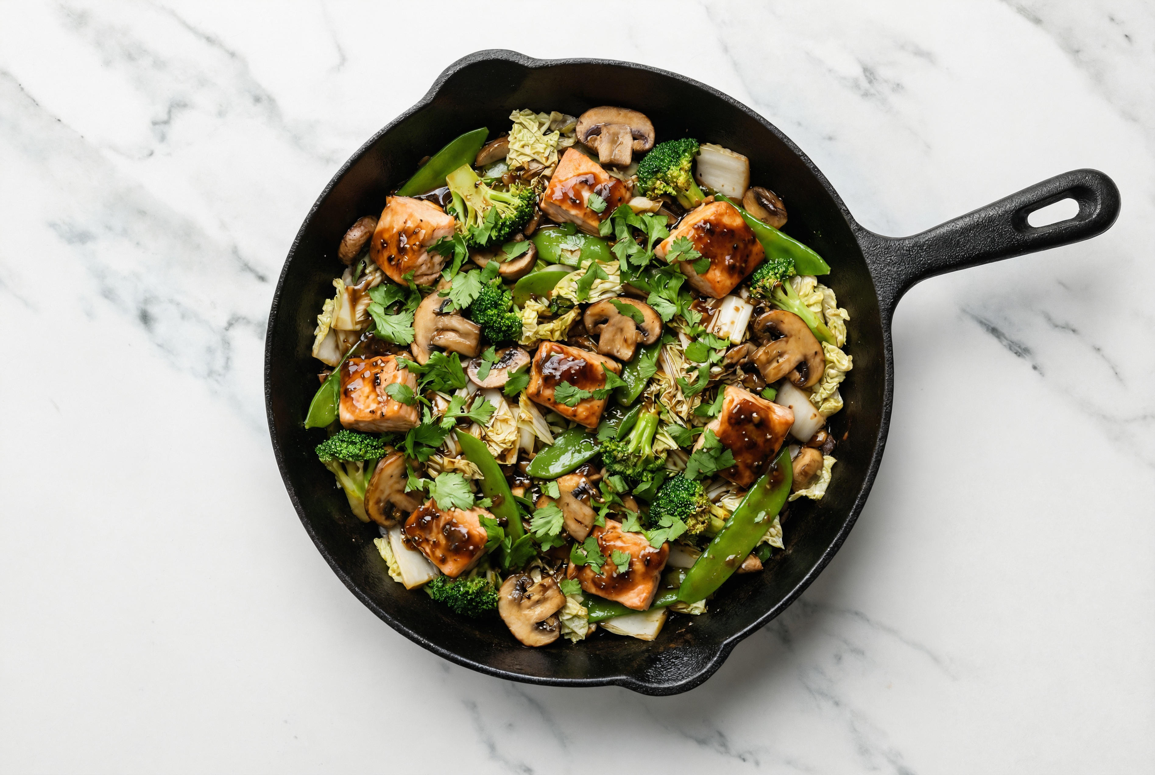 Black Pepper Salmon Mixed Veggie Stir Fry