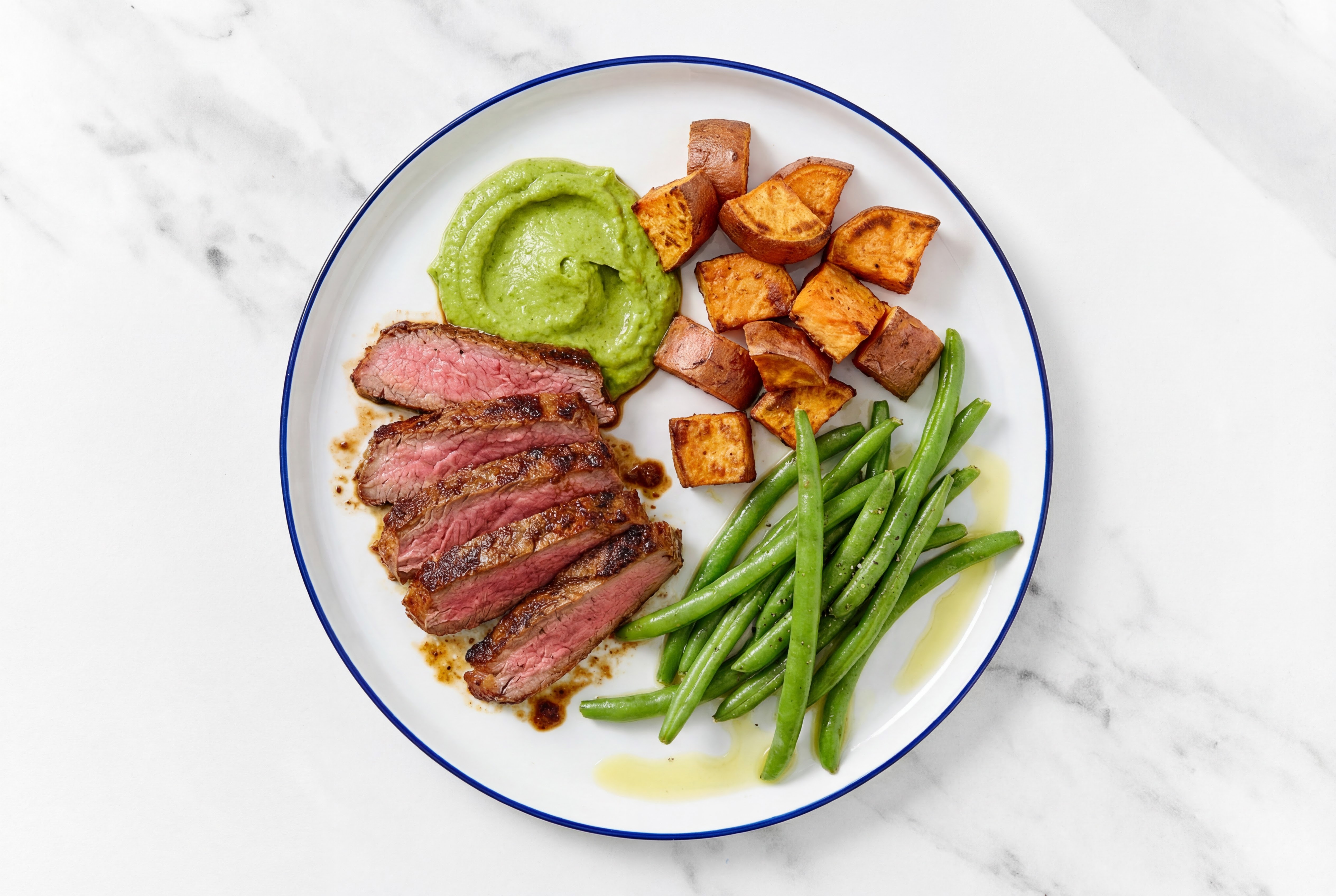 Avocado Flank Steak with Sweet Potatoes & Green Beans