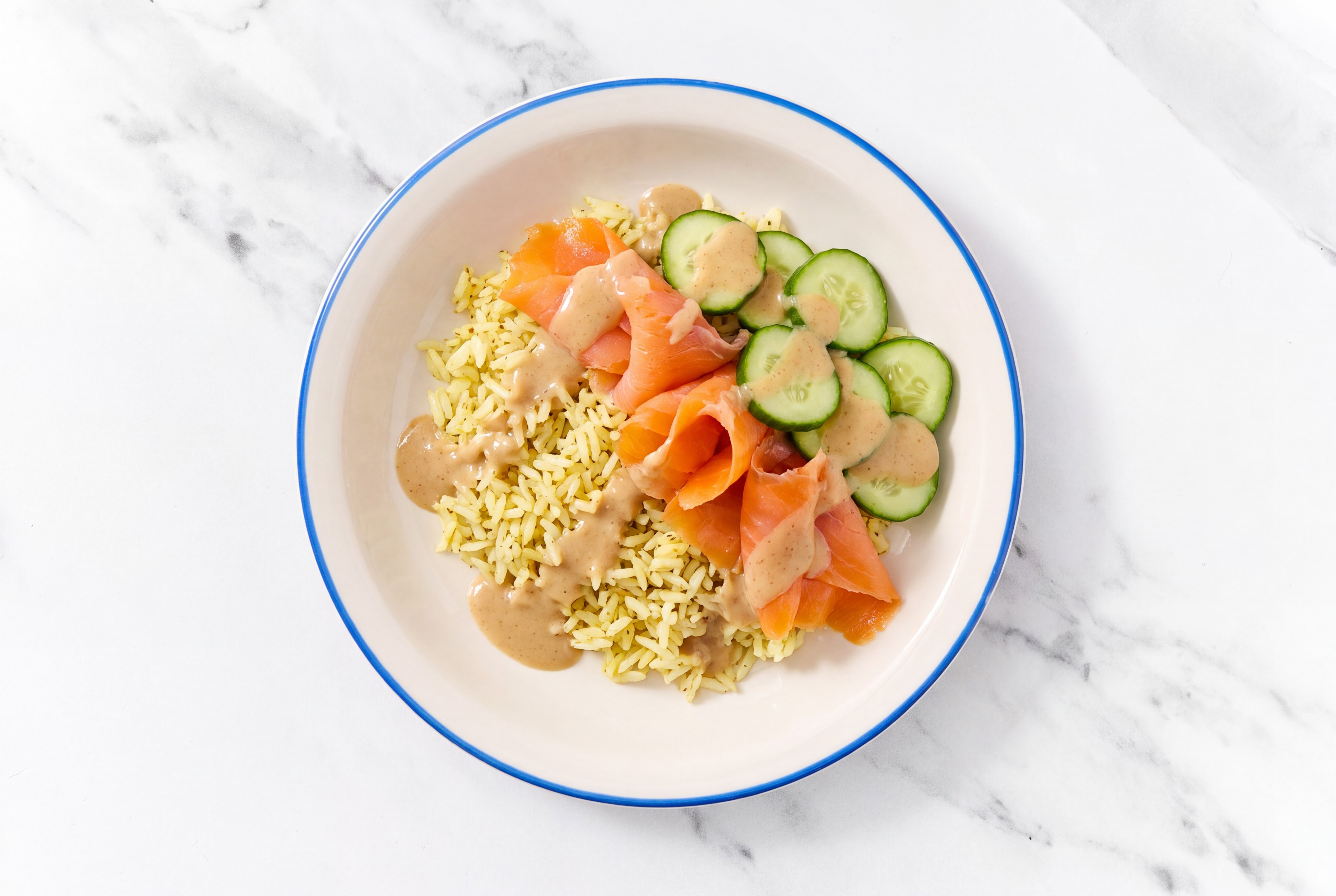 Gingery Ponzu Salmon + Cucumber Seasoned Jasmine Rice Bowl