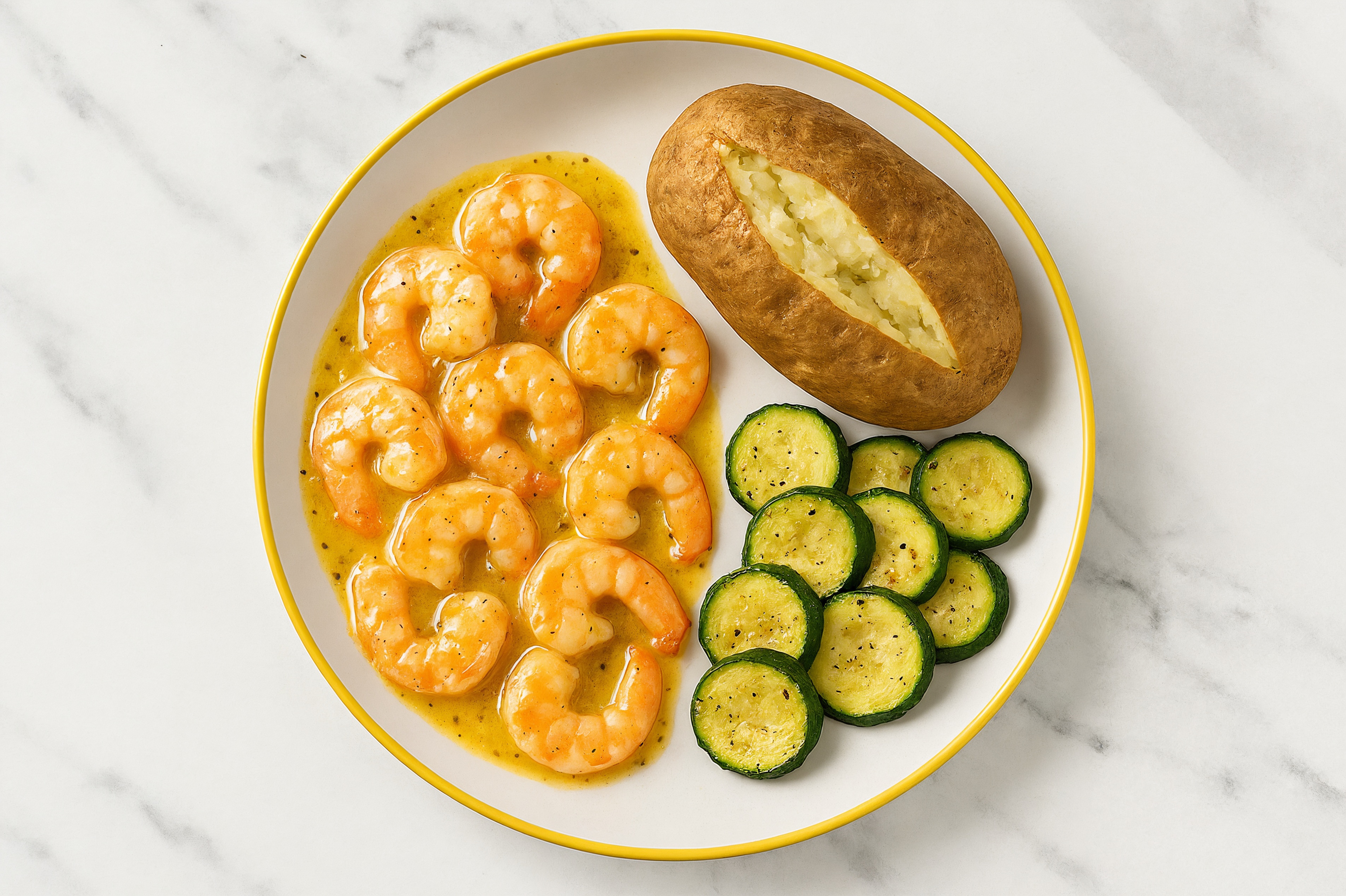 Lemon-Slow Churned & Peppercorn Pasture Butter Shrimp with Russet Potato & Zucchini
