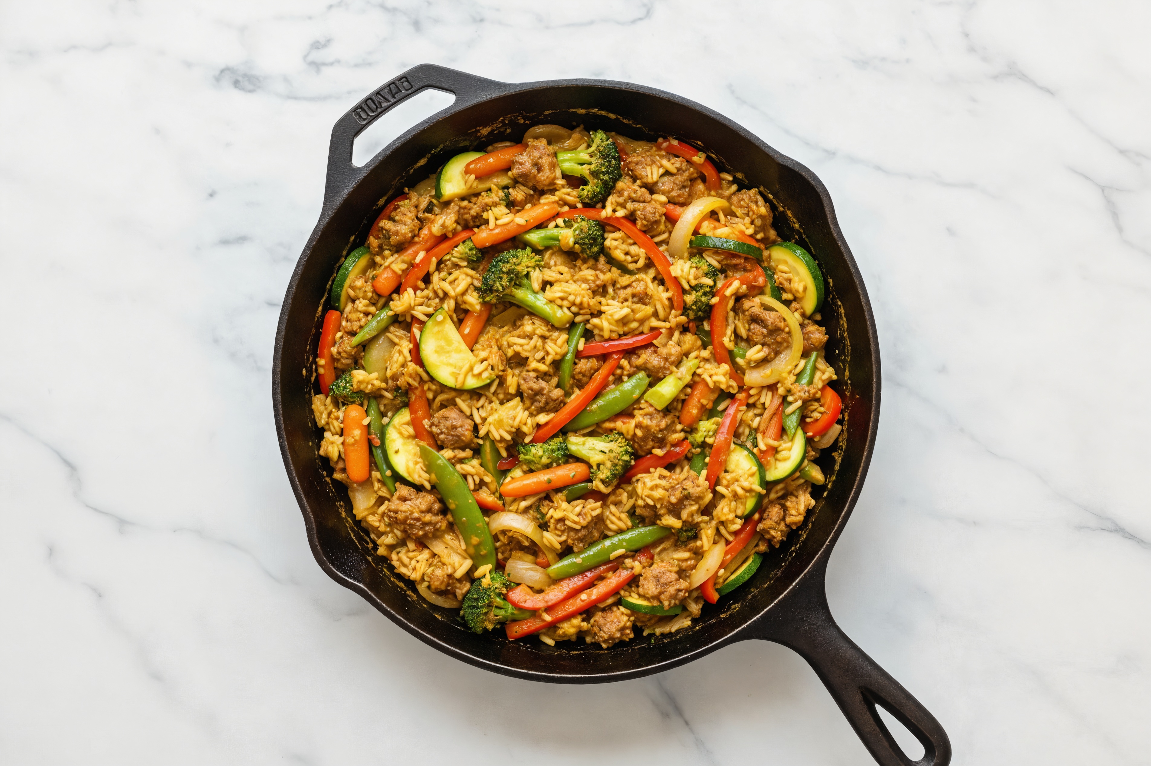 Herby Curry Veggie + Ground Beef Patties Stir-Fry