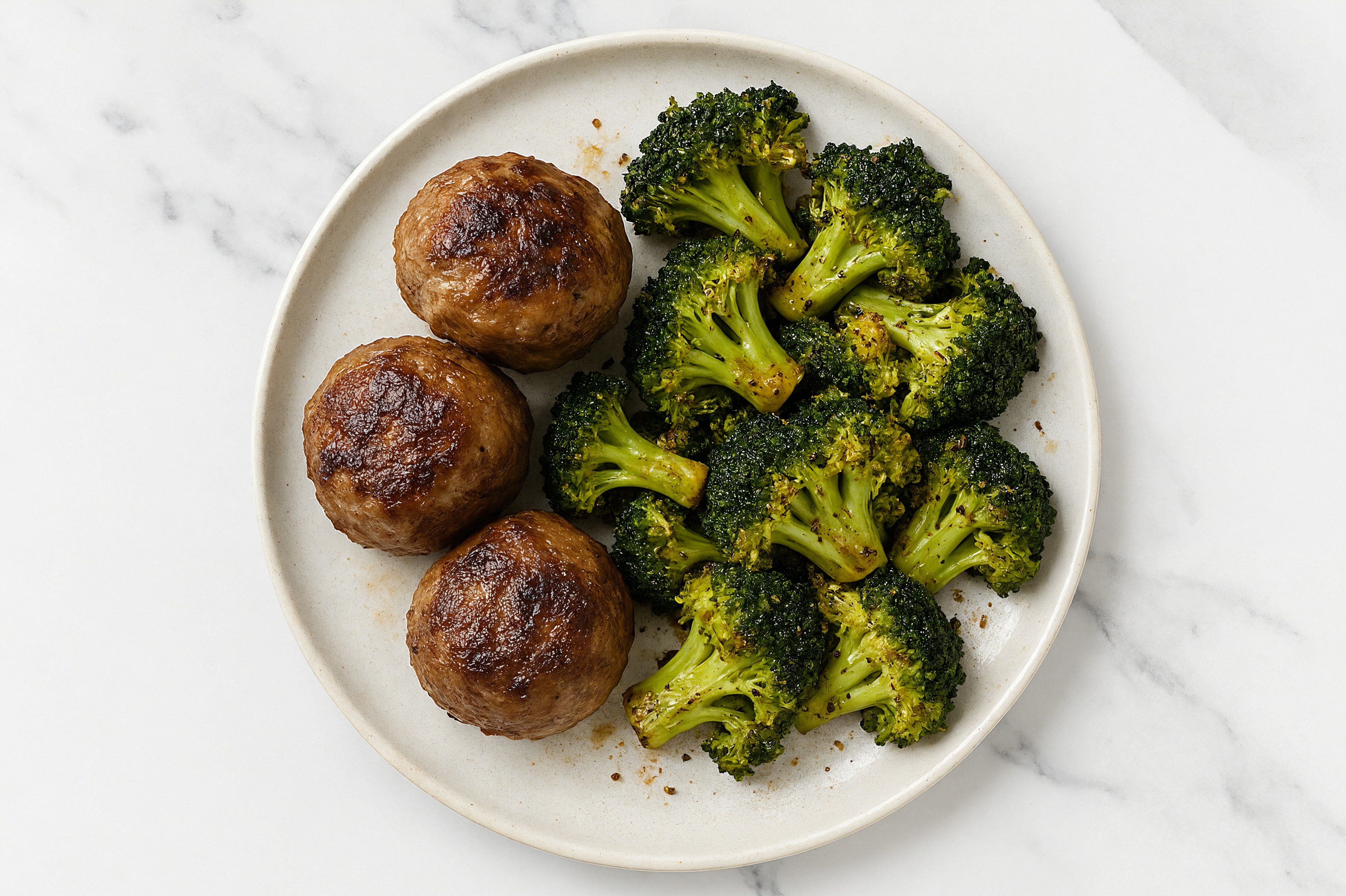 Simplest Beef Meatballs + Steamed Organic Broccoli