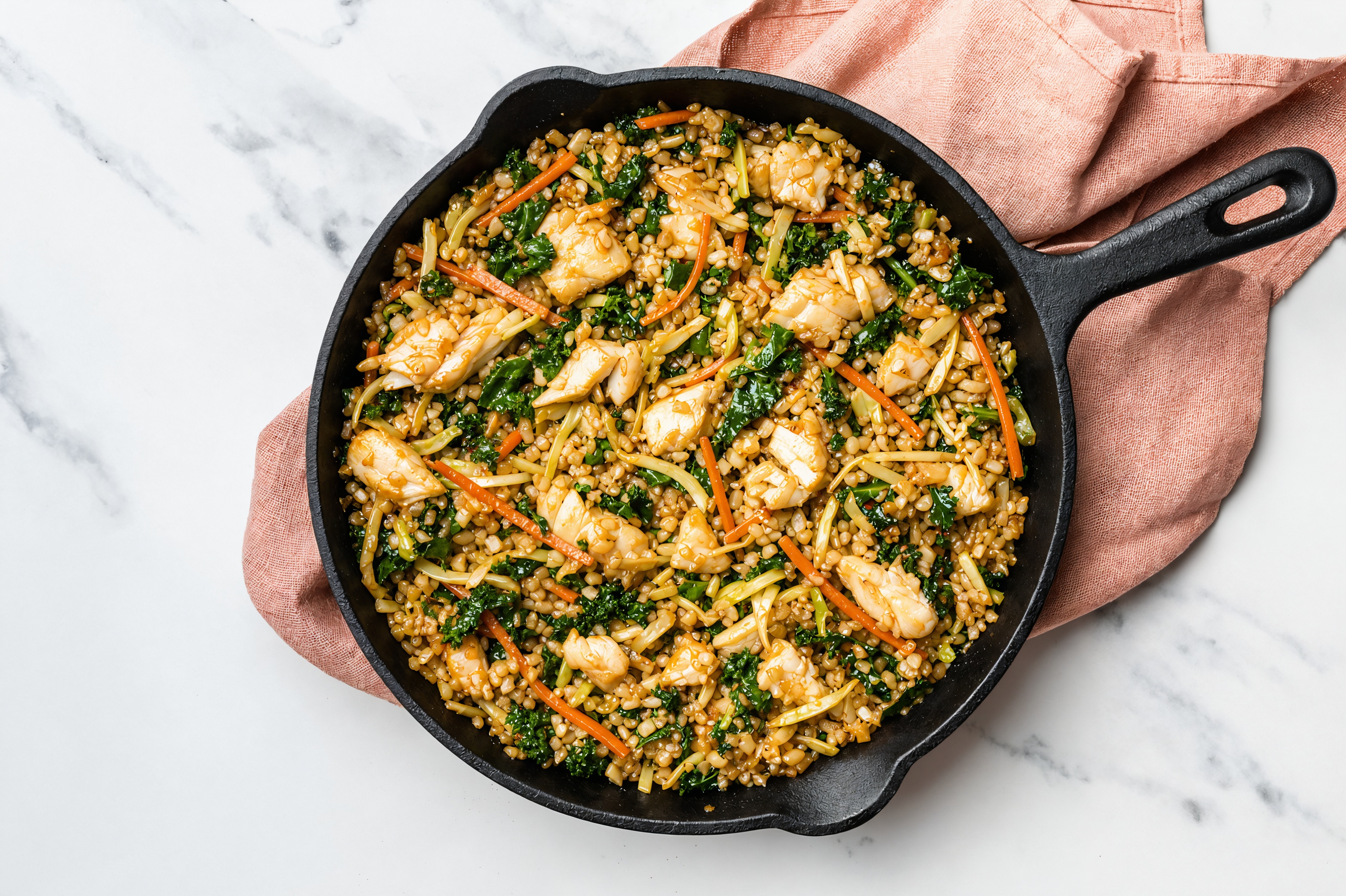 Teriyaki Veggie + Wild Halibut Stir-Fry with Riced Cauliflower