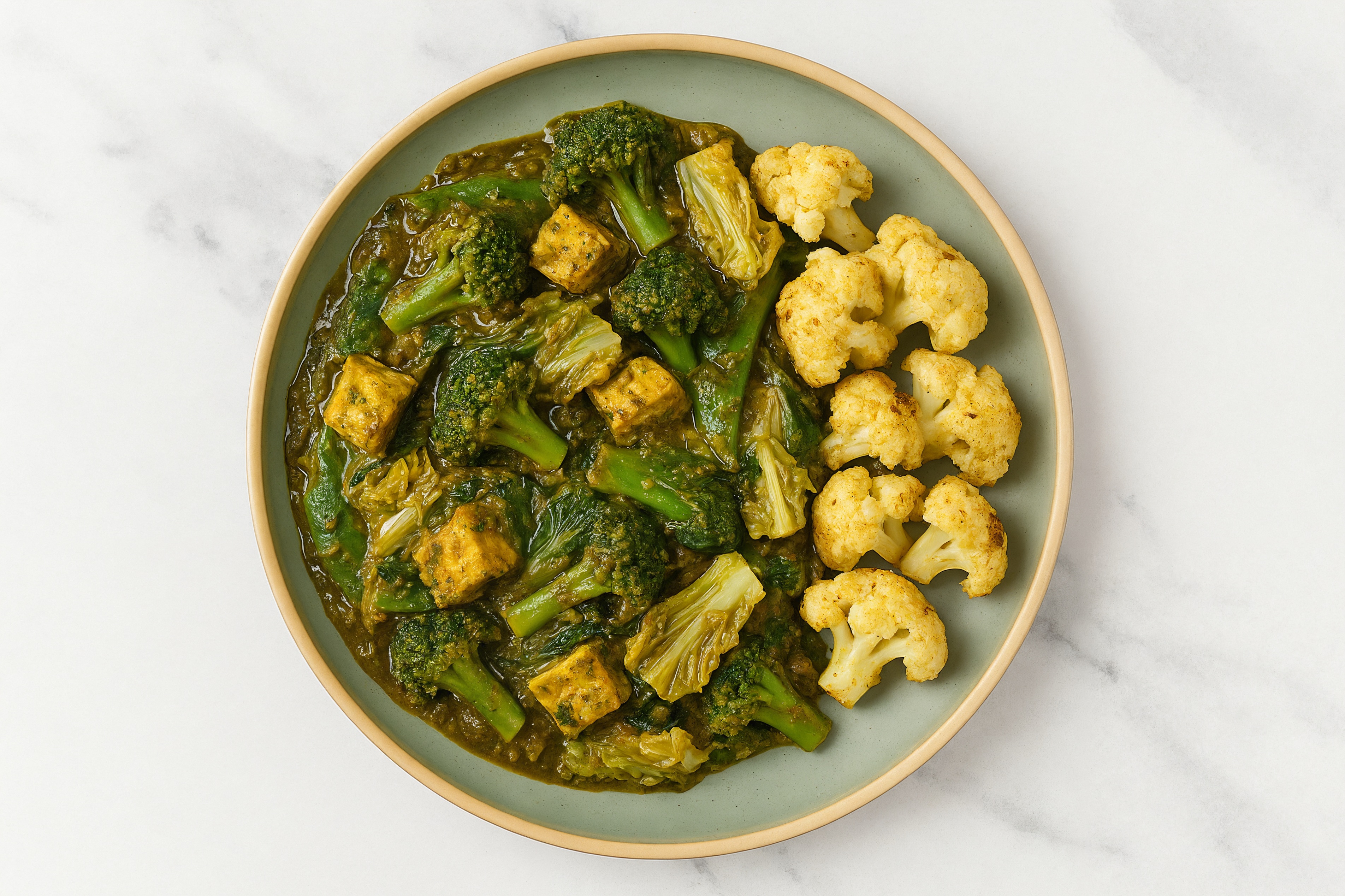 Saag Cauliflower + Tofu Bowl with Bok Choy Veggie Mix