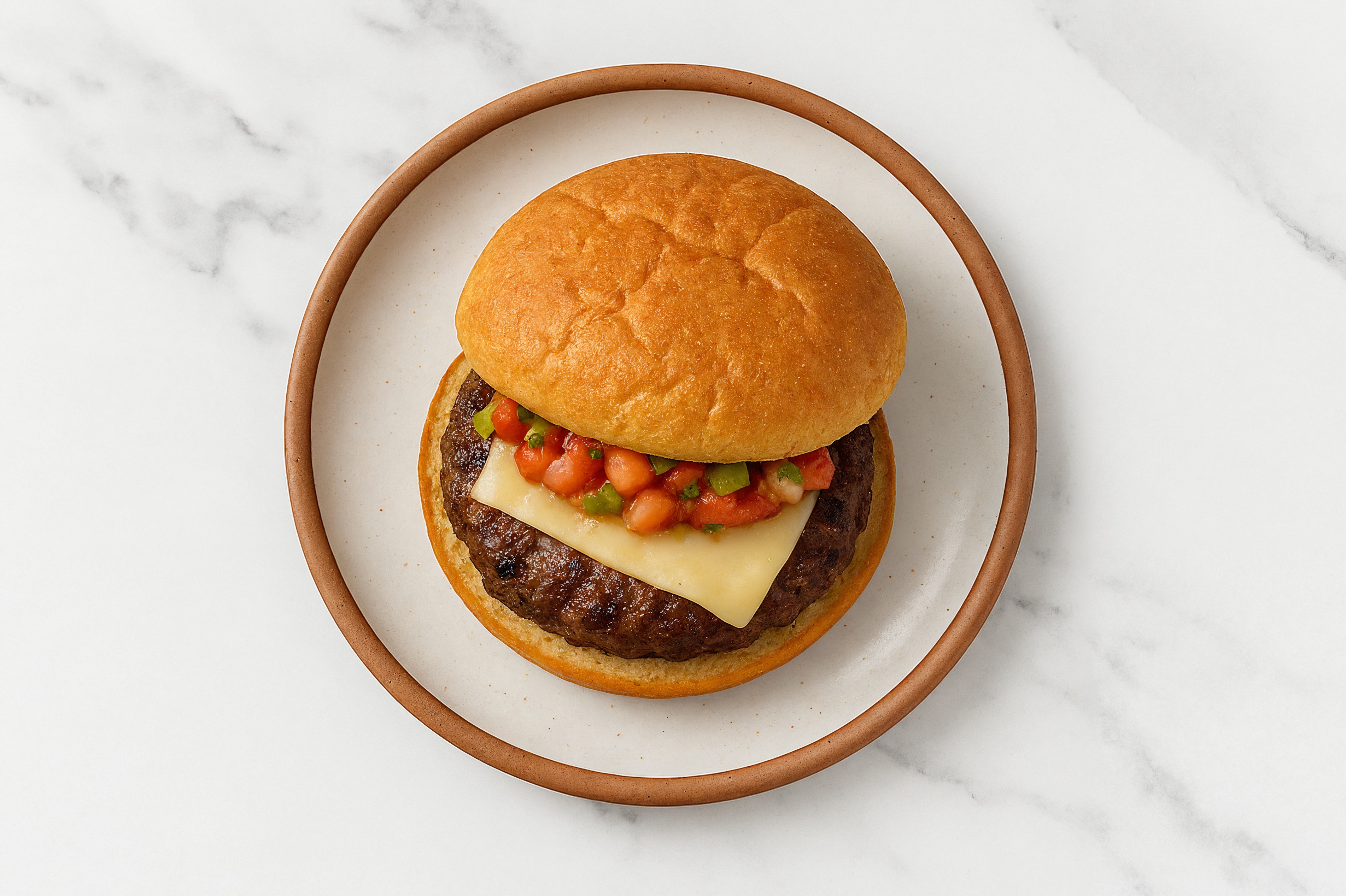Bison Burger on Gluten-Free Bun with Salsa & Swiss