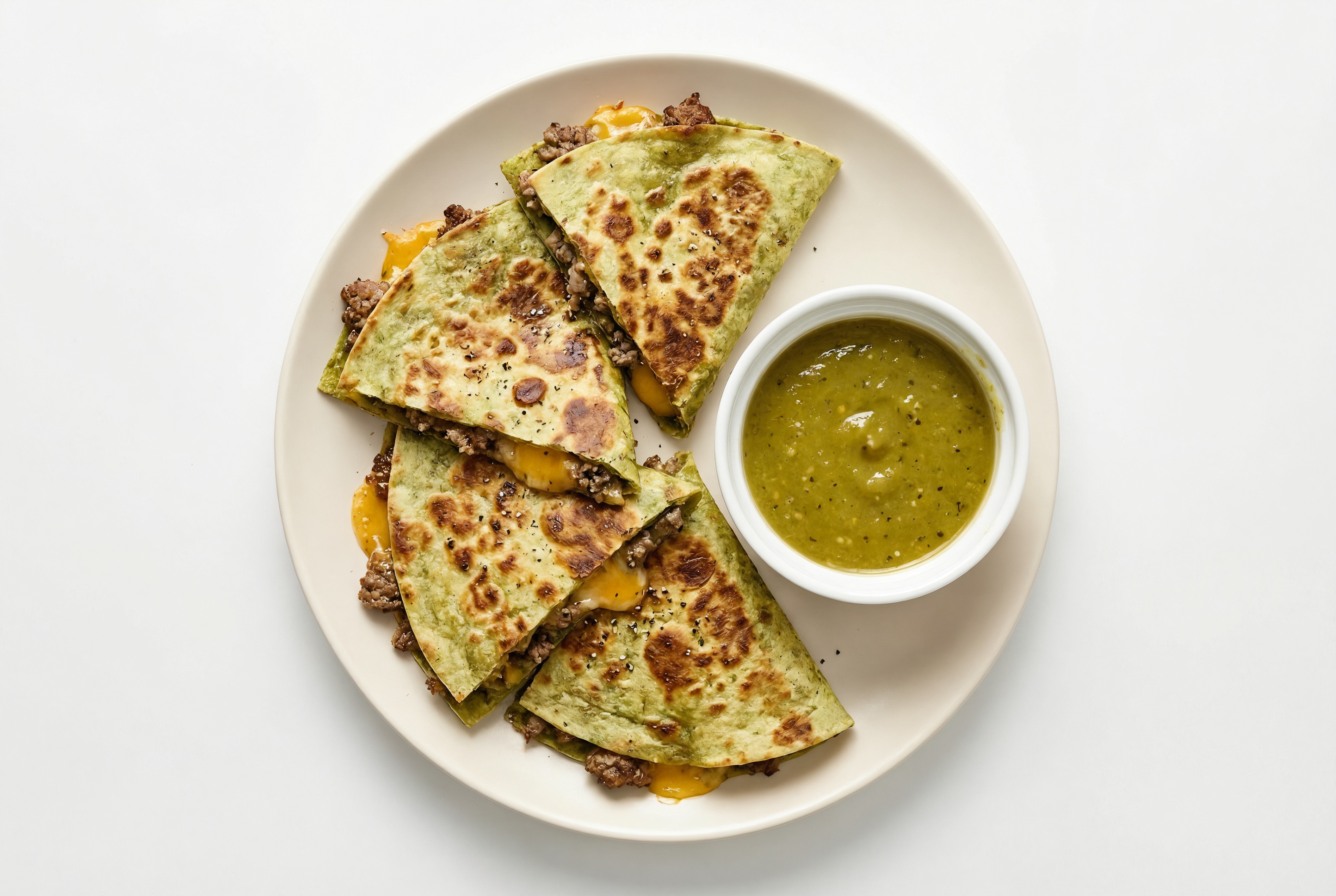 Spicy Lamb Quesadillas with Spinach Tortilla