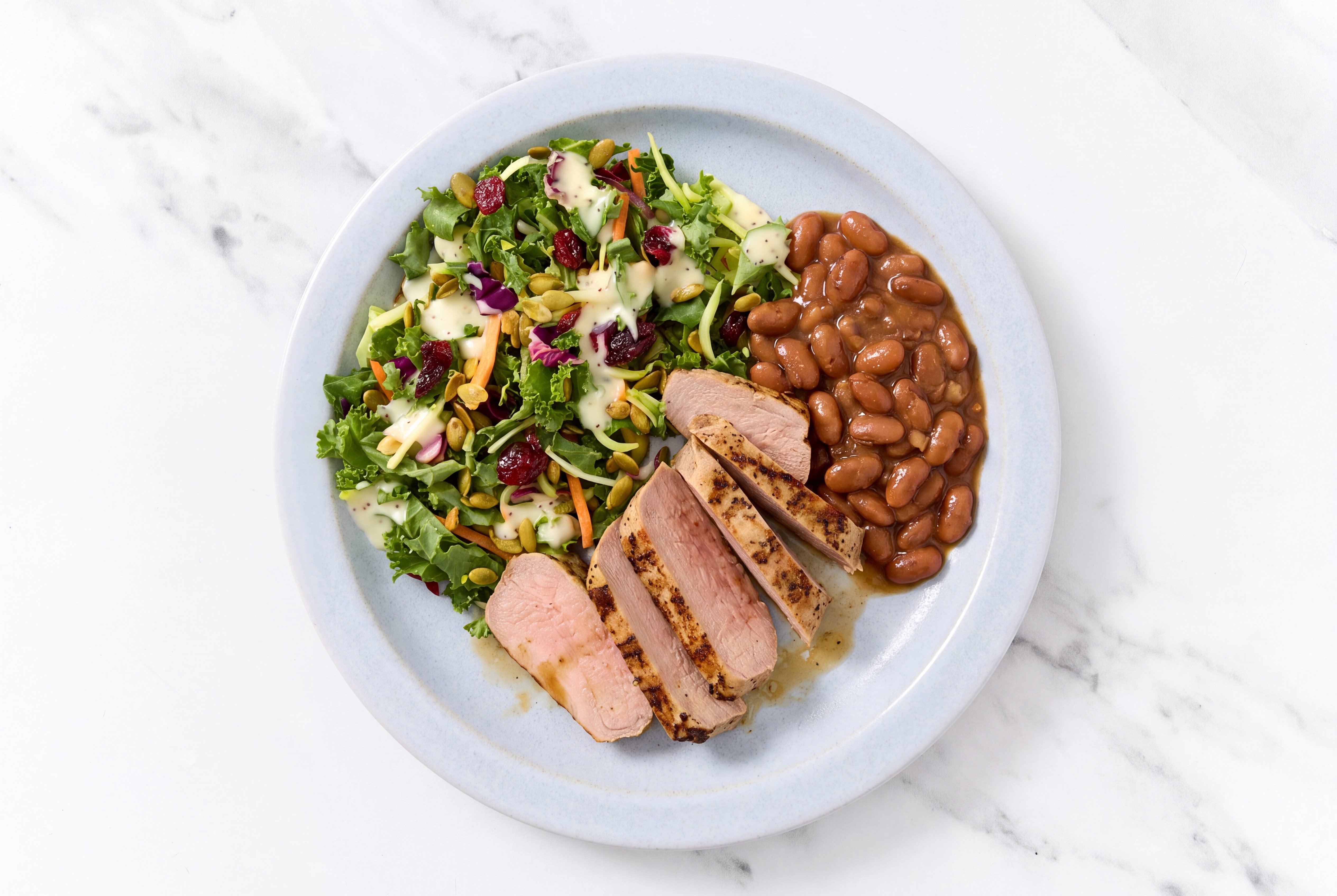 Pork Tenderloin with Pinto Beans + Kale Salad