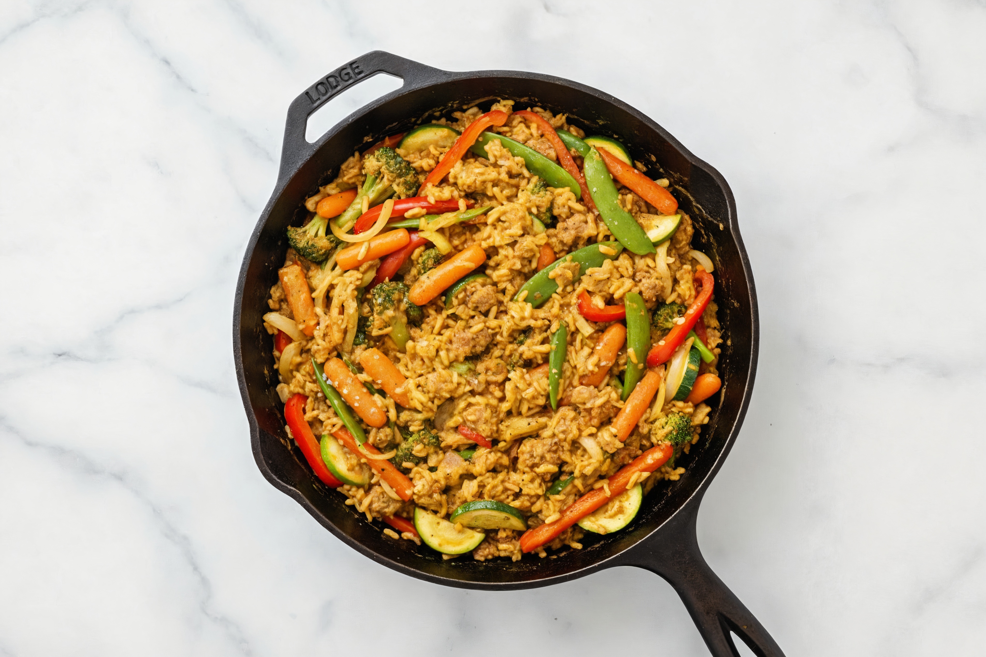 Curry Veggie + Ground Bison Stir-Fry with Brown Rice