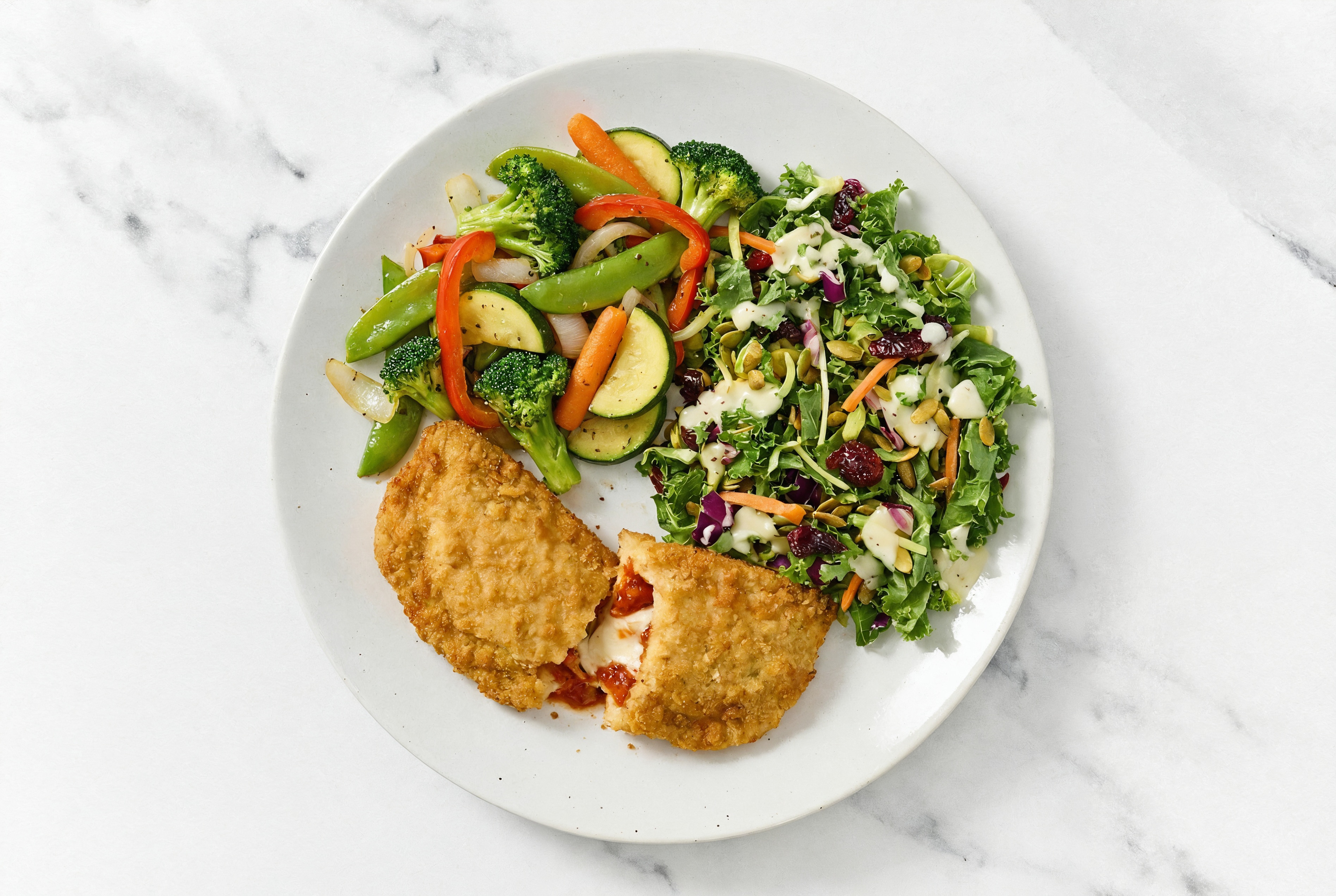 "Chicken" Parm with Veggies & Kale Salad