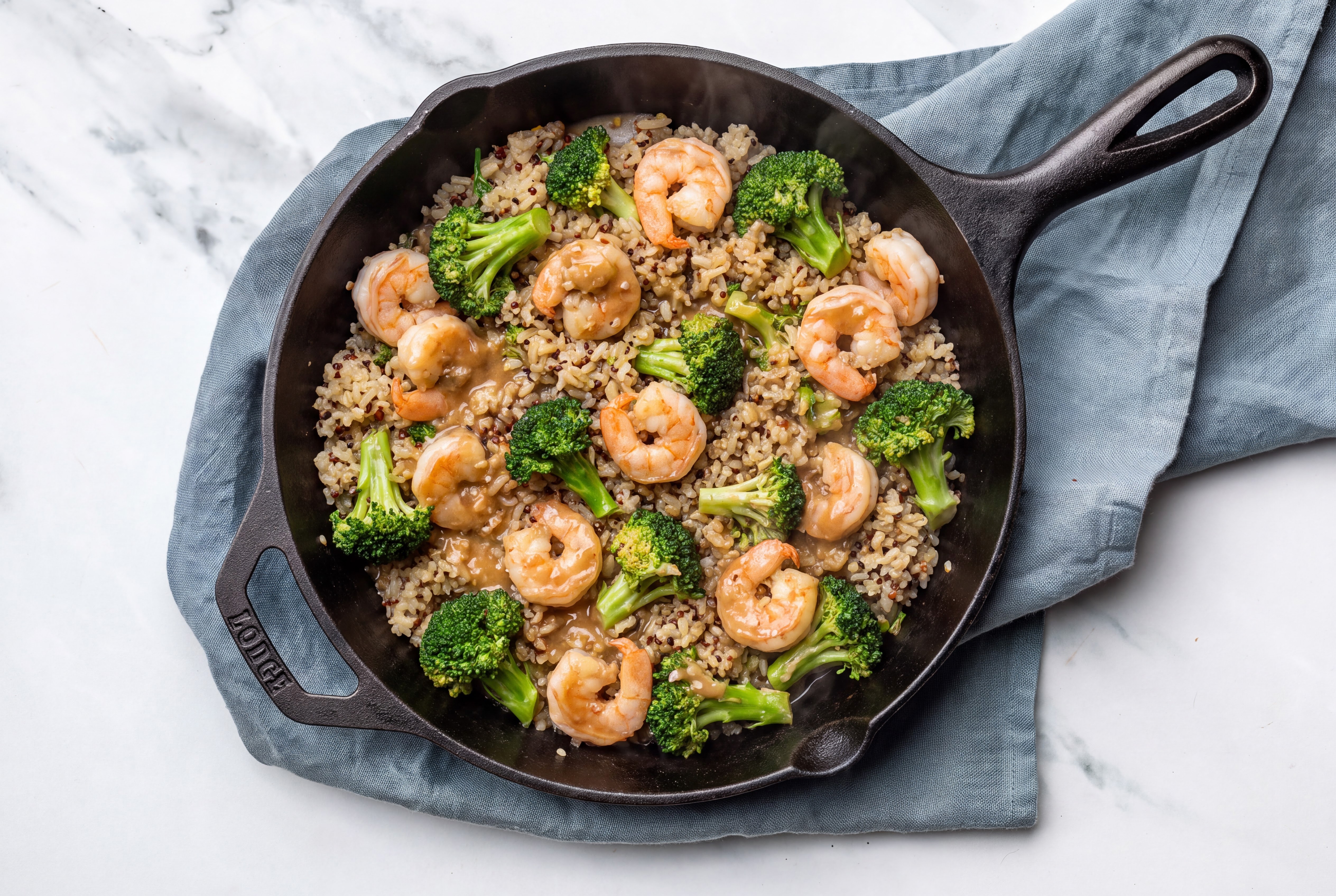 Takeout-Style Medium Cooked Shrimp + Broccoli Florets over Brown Rice