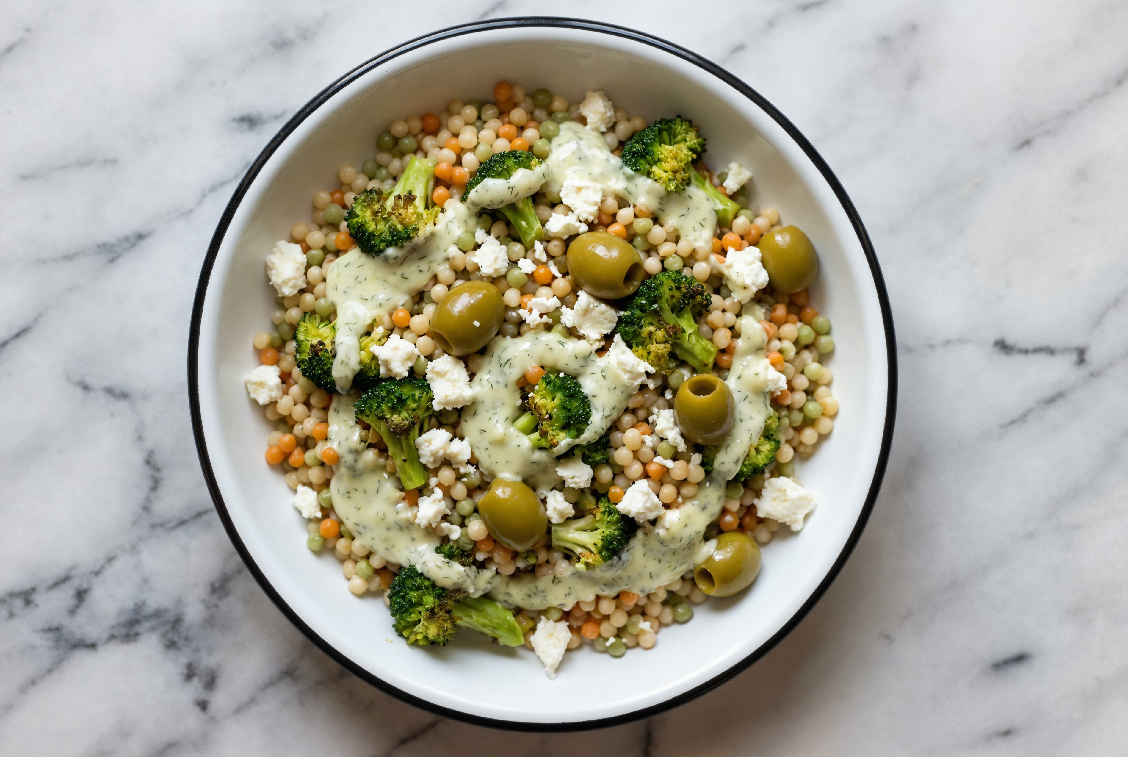 Dill Organic Broccoli Feta Green Olive Grain Bowl