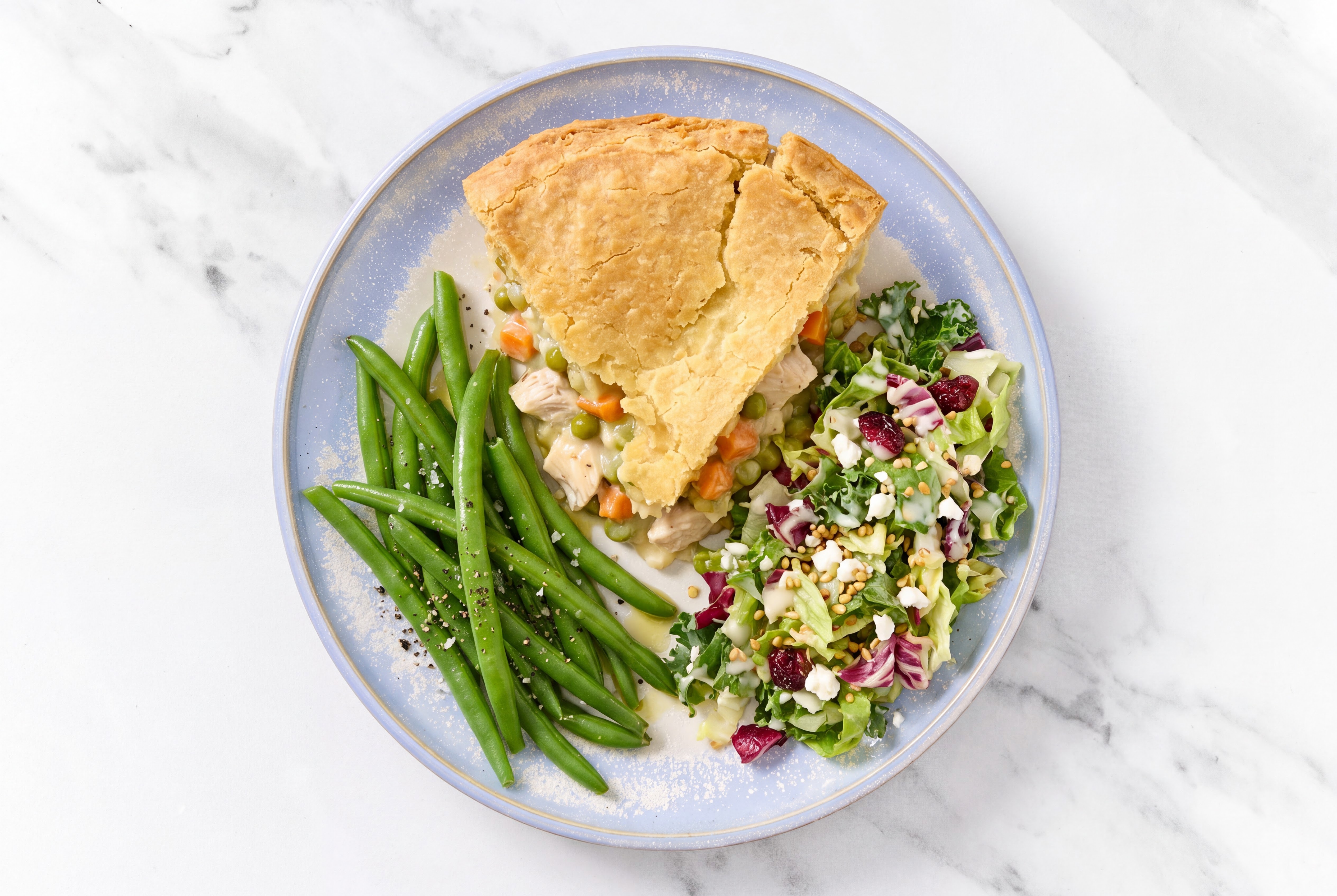 Chicken Pot Pie with Green Beans & Honey Citrus Salad