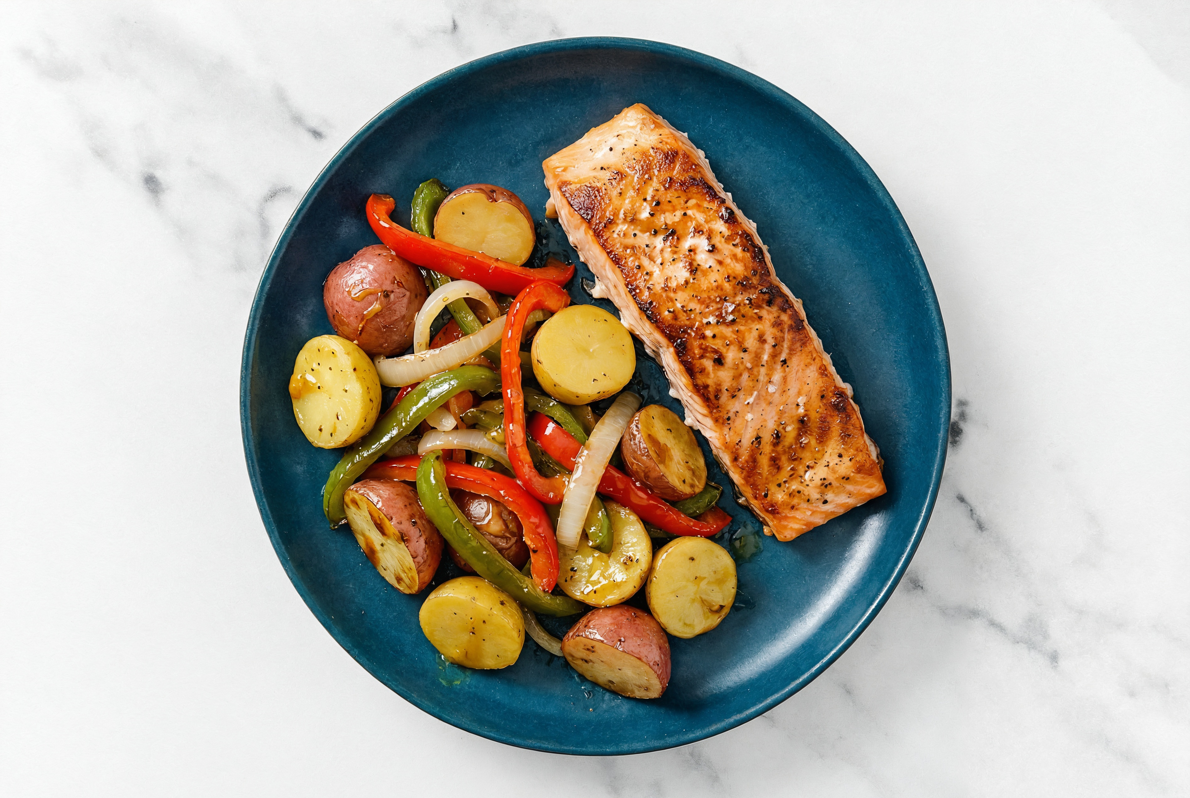 Sheet Pan Honey Mustard-Salmon with Potatoes & Peppers