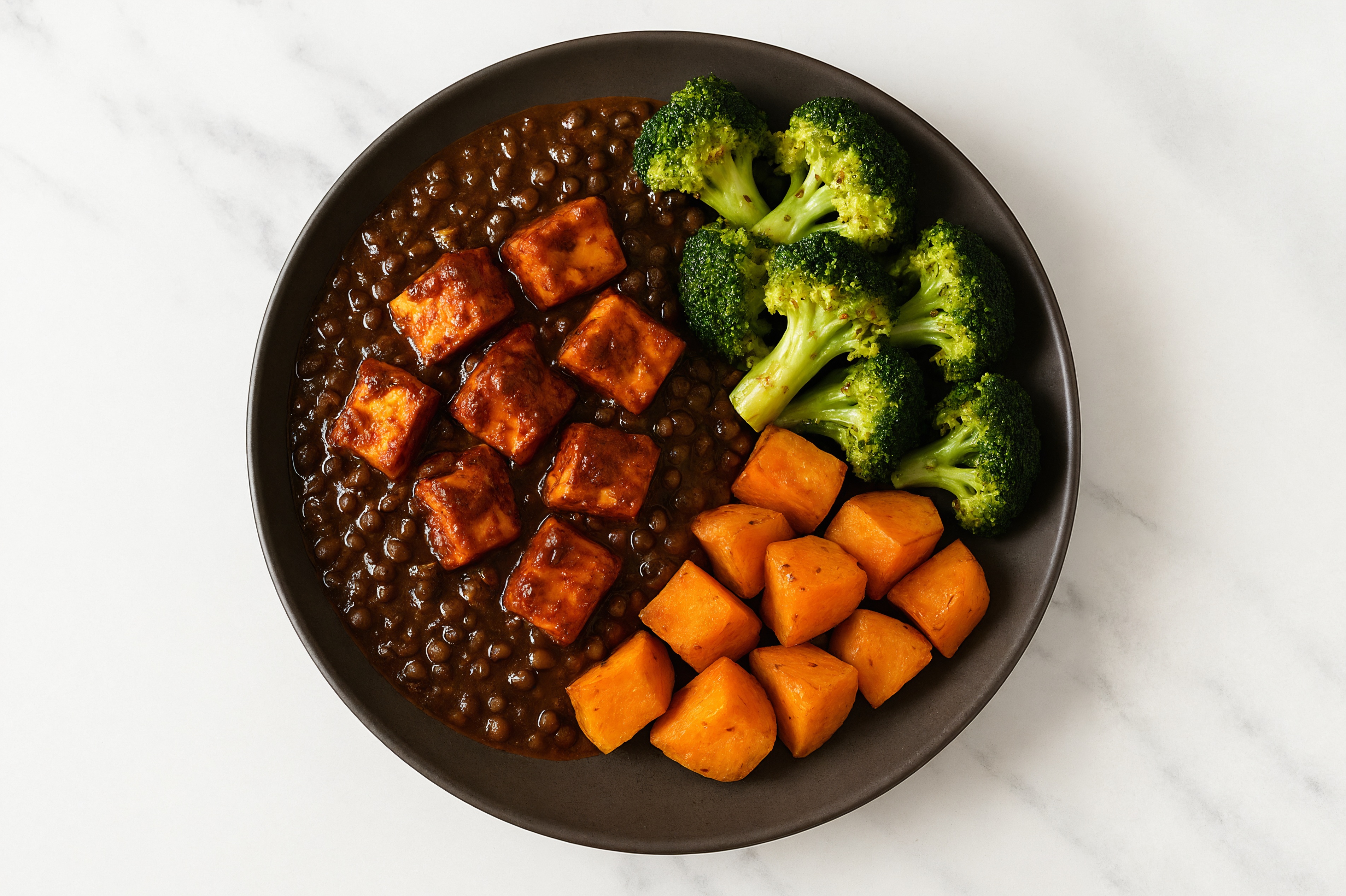 Saucy Indian Paneer + Black Lentil Dal Veggie Bowl with Broccoli Florets