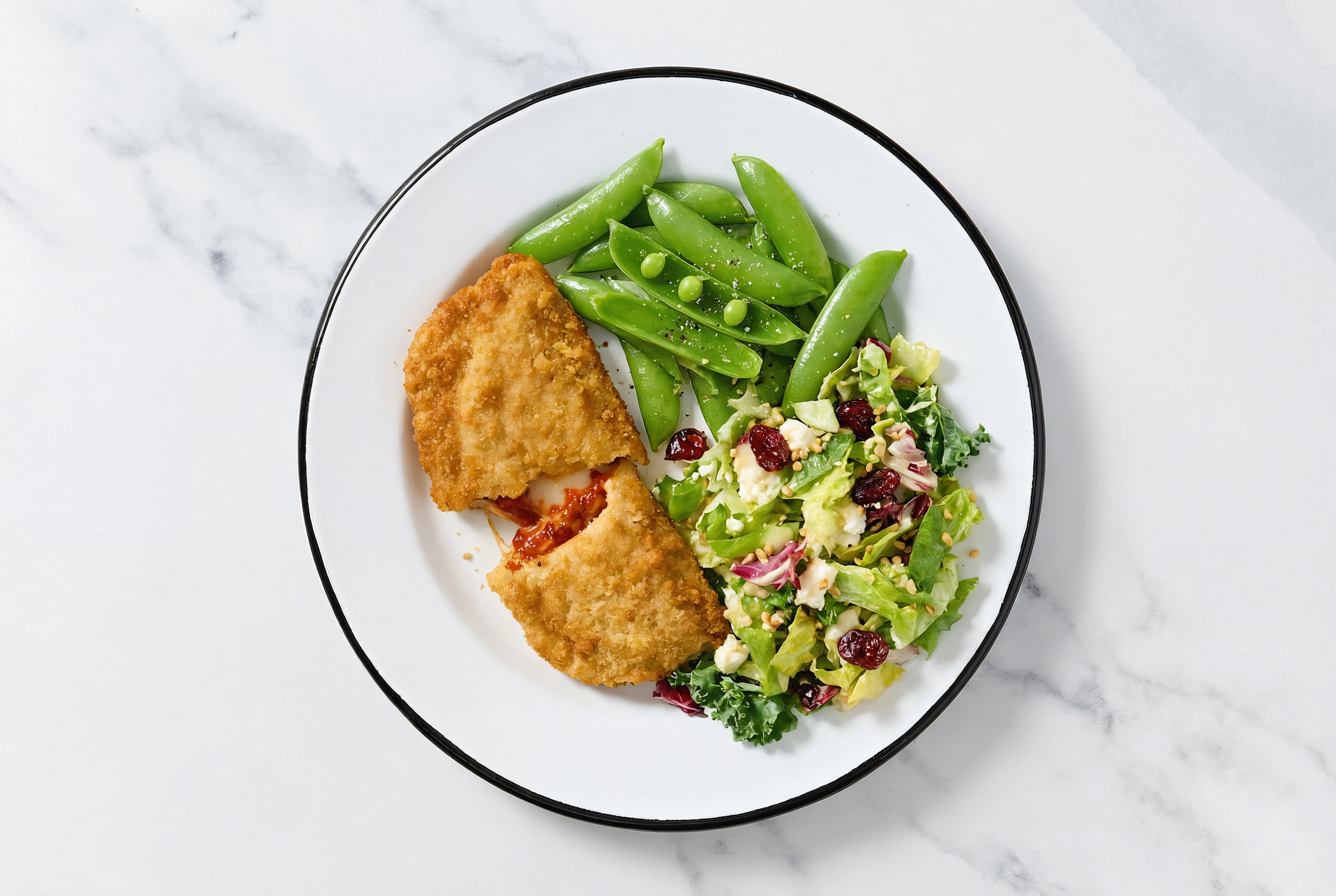 "Chicken" Parm with Snap Peas & Honey Citrus Salad