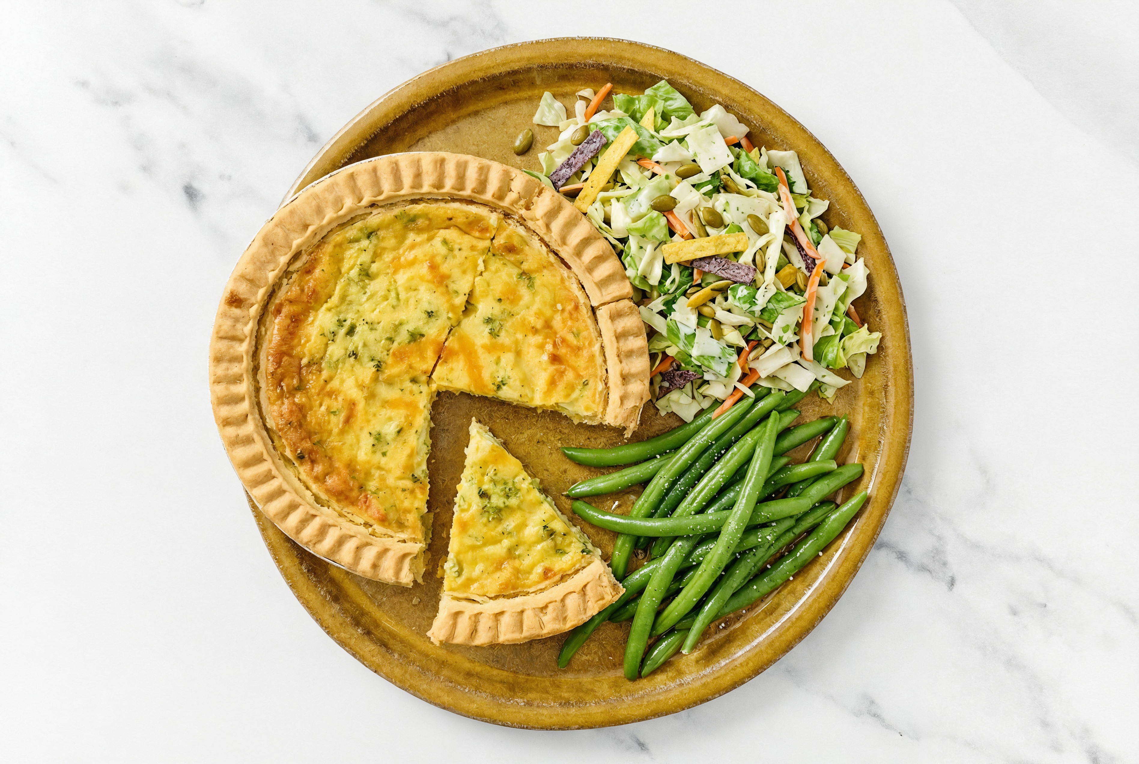 Broccoli & Cheddar Quiche with Green Beans & Southwest Salad