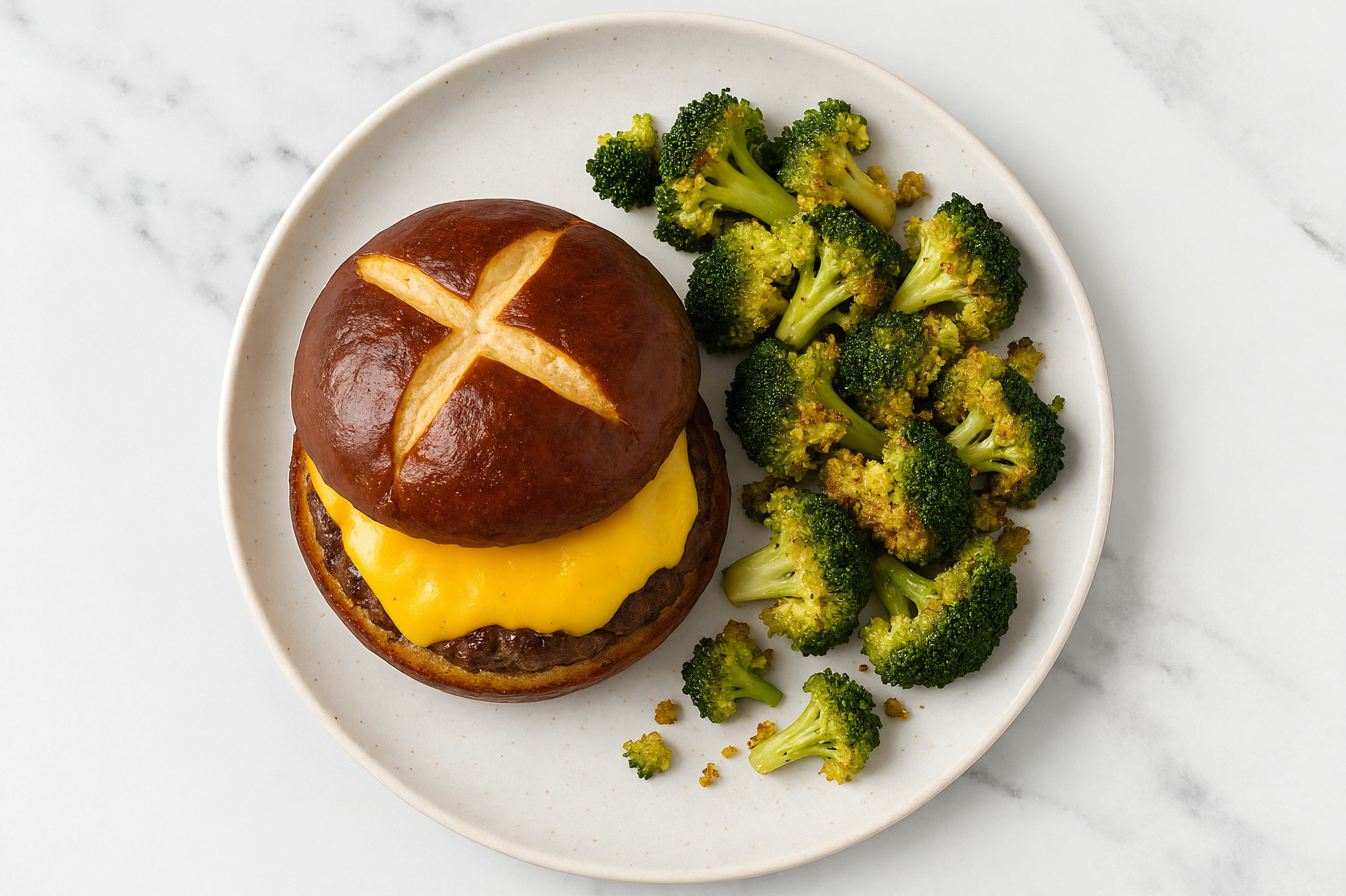 Classic Cheese Burger on Pretzel Bun with Wagyu Beef Patties