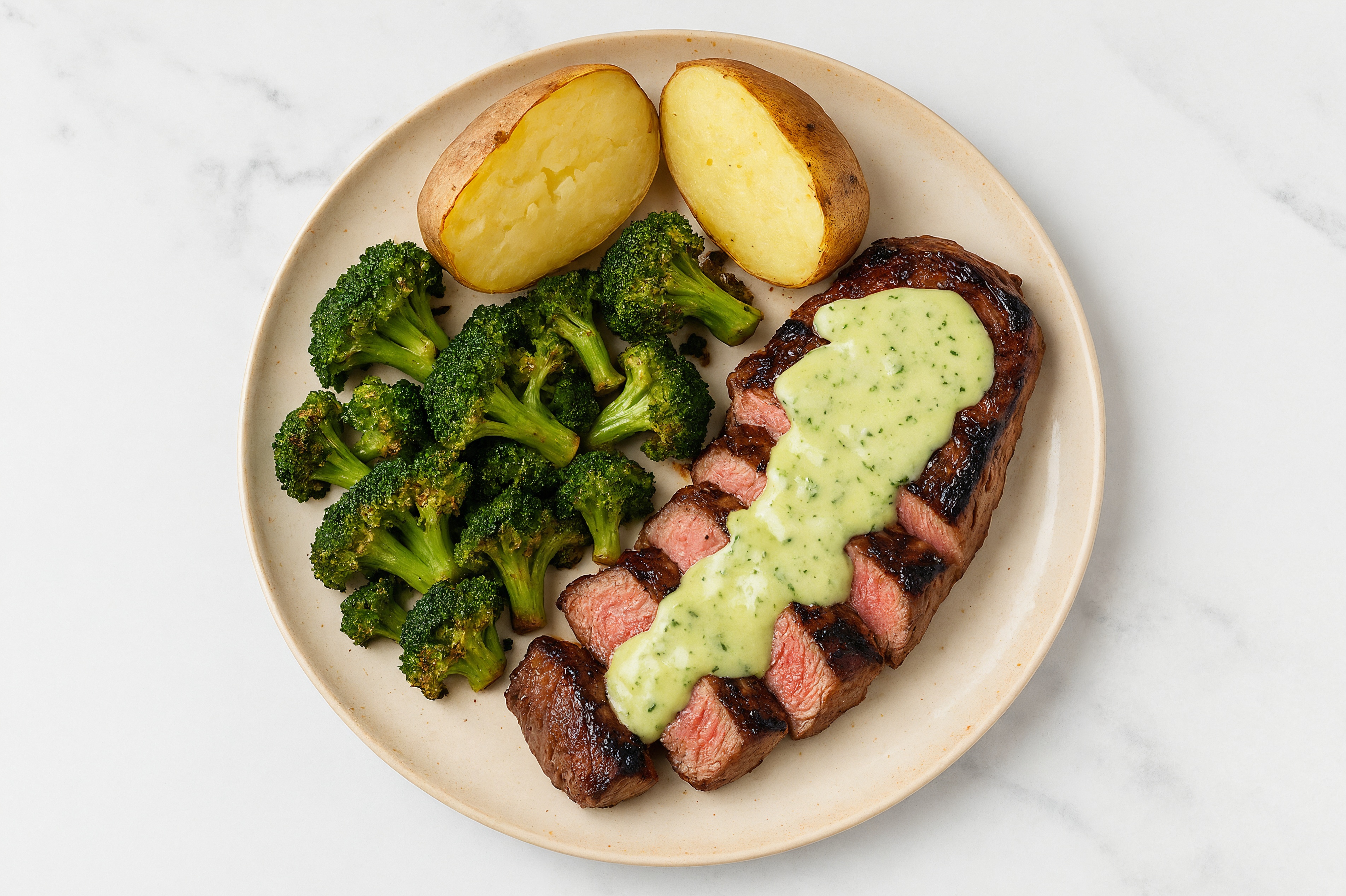 New York Strip with Jalapeño Crema + Broccoli