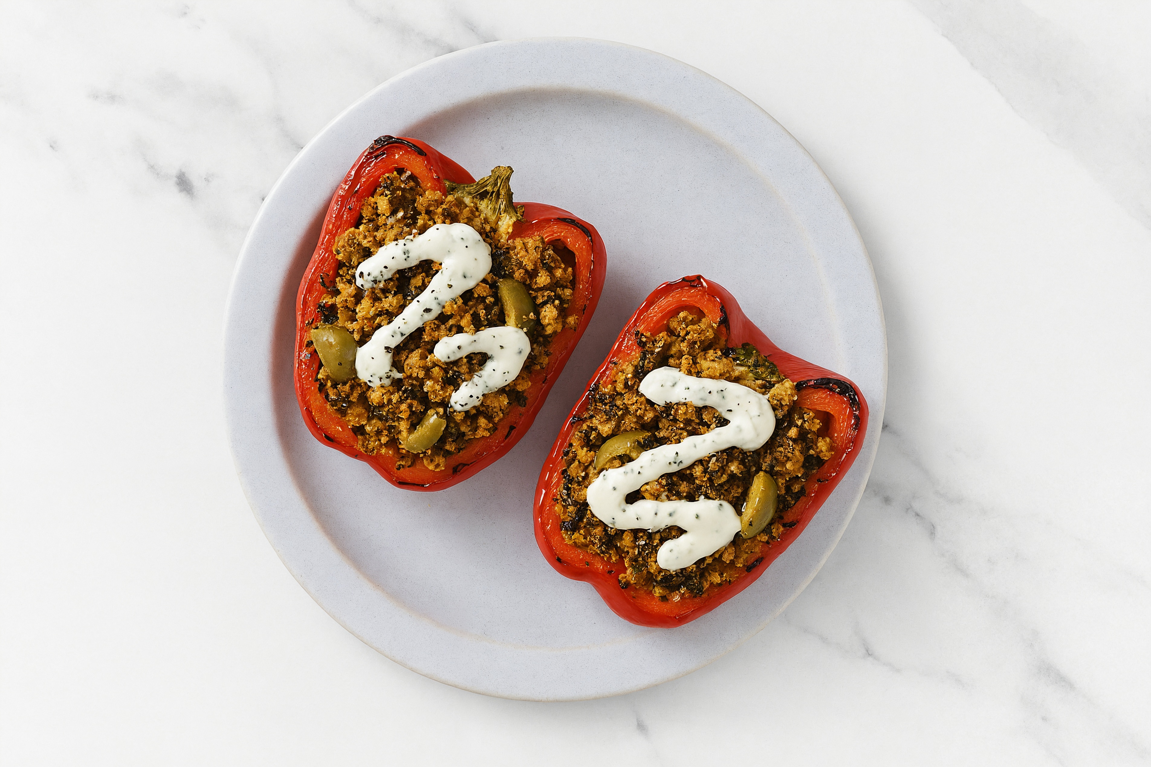 Mediterranean 'Tempeh'-less Stuffed Peppers