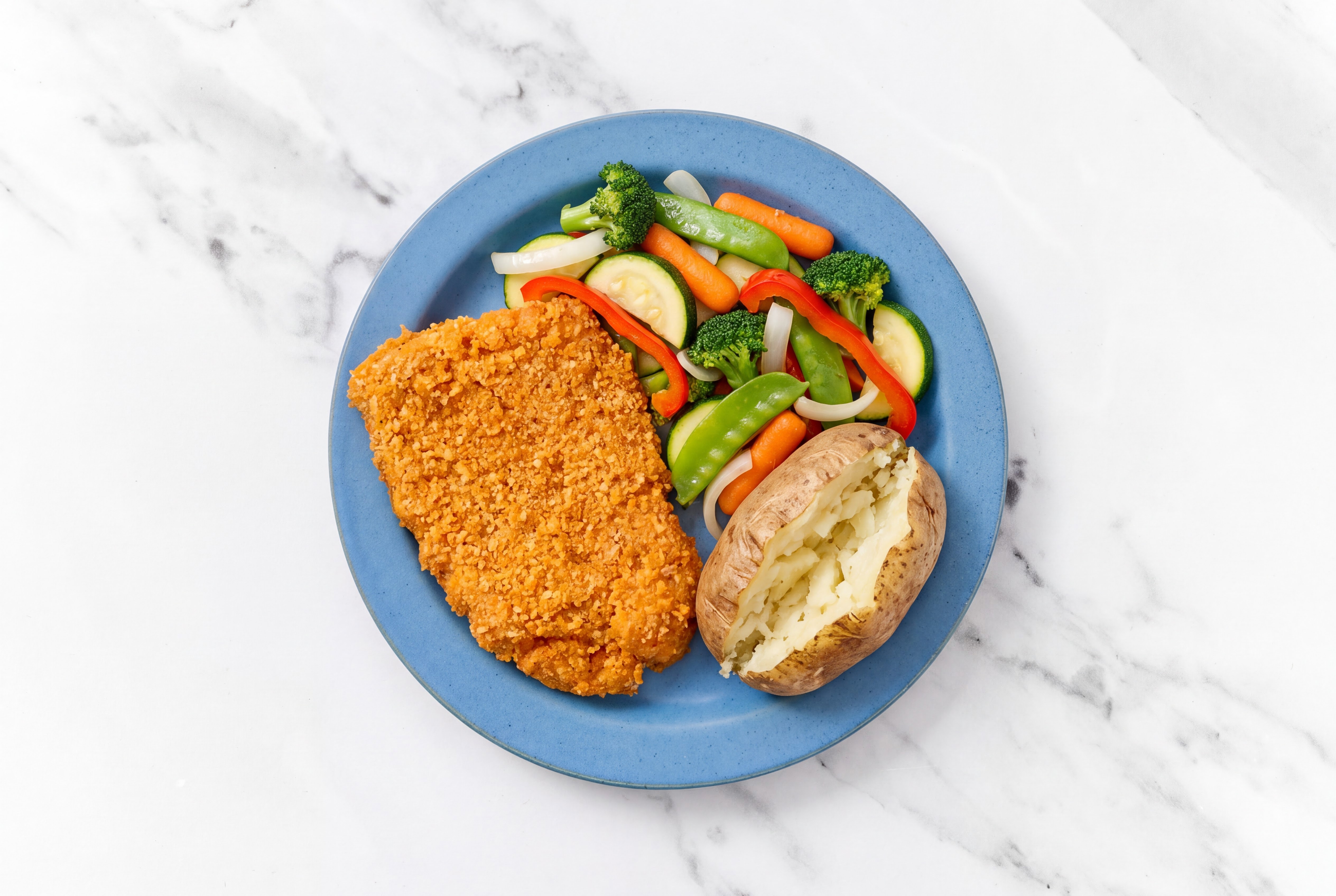 Hot Honey Breaded Chicken Cutlet with Mixed Veggies & Russet Potato