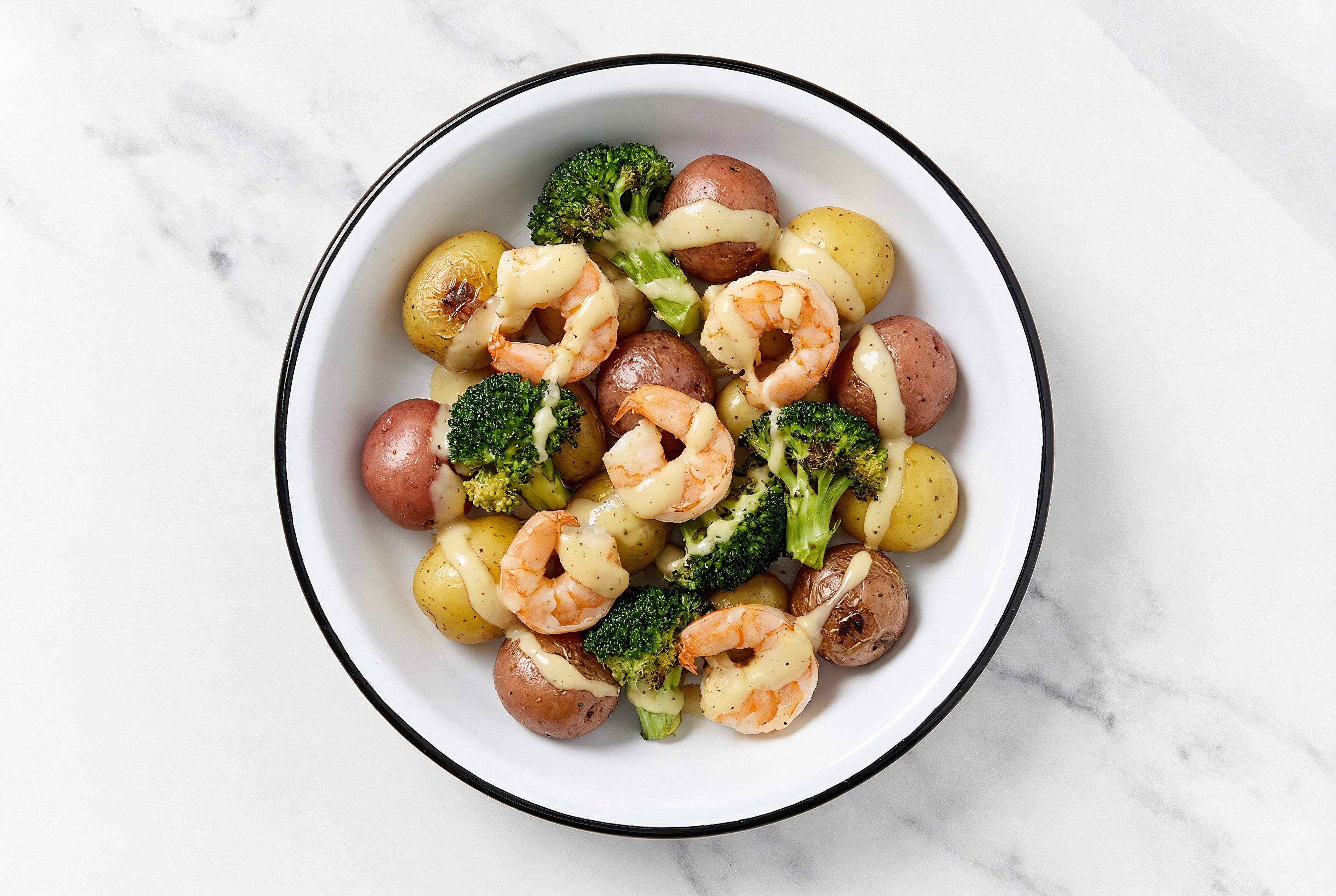 Shrimp Bowl with Potatoes + Broccoli Bunches