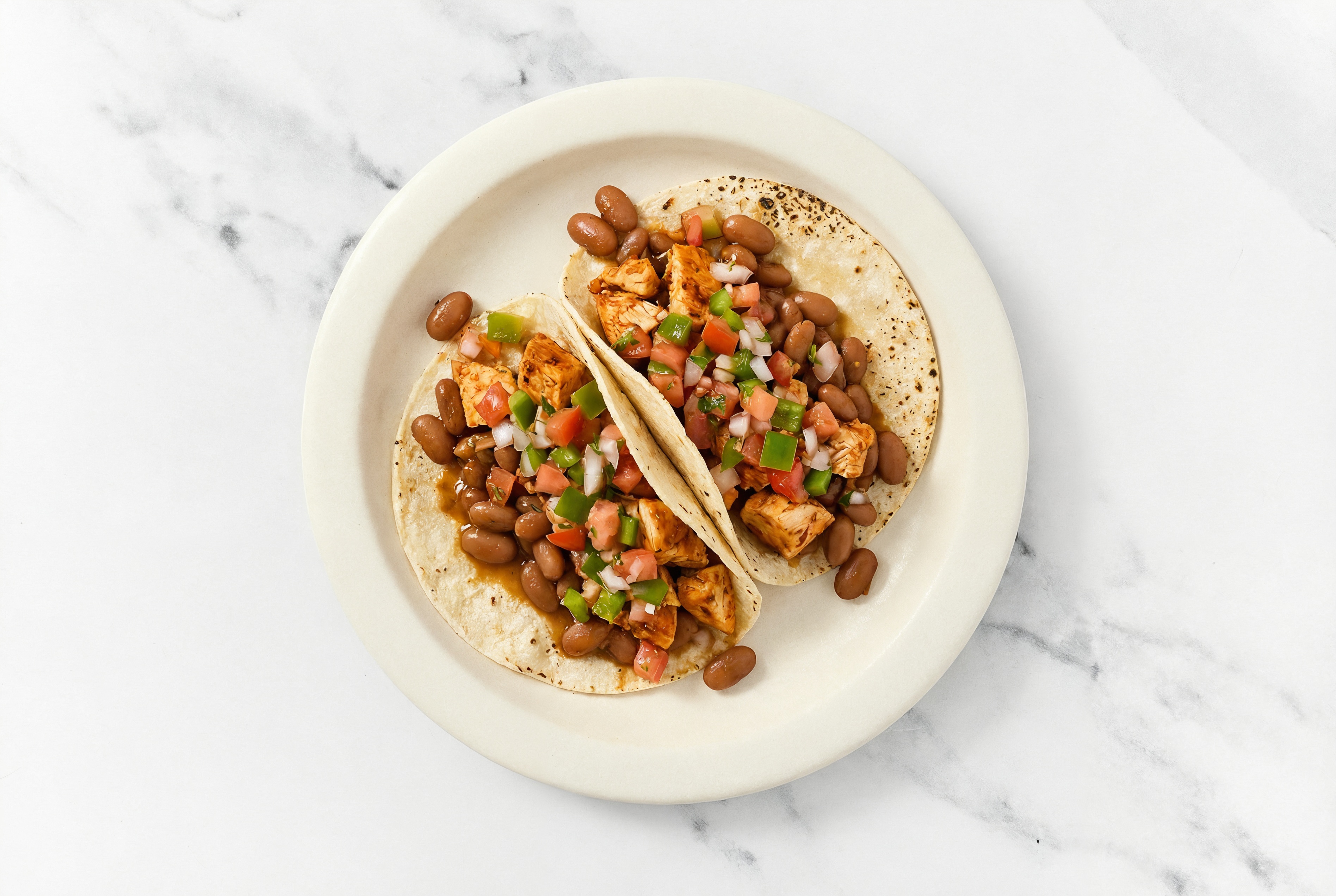 Hearty Chipotle Chicken Tacos with Fresh Salsa & Pinto Beans