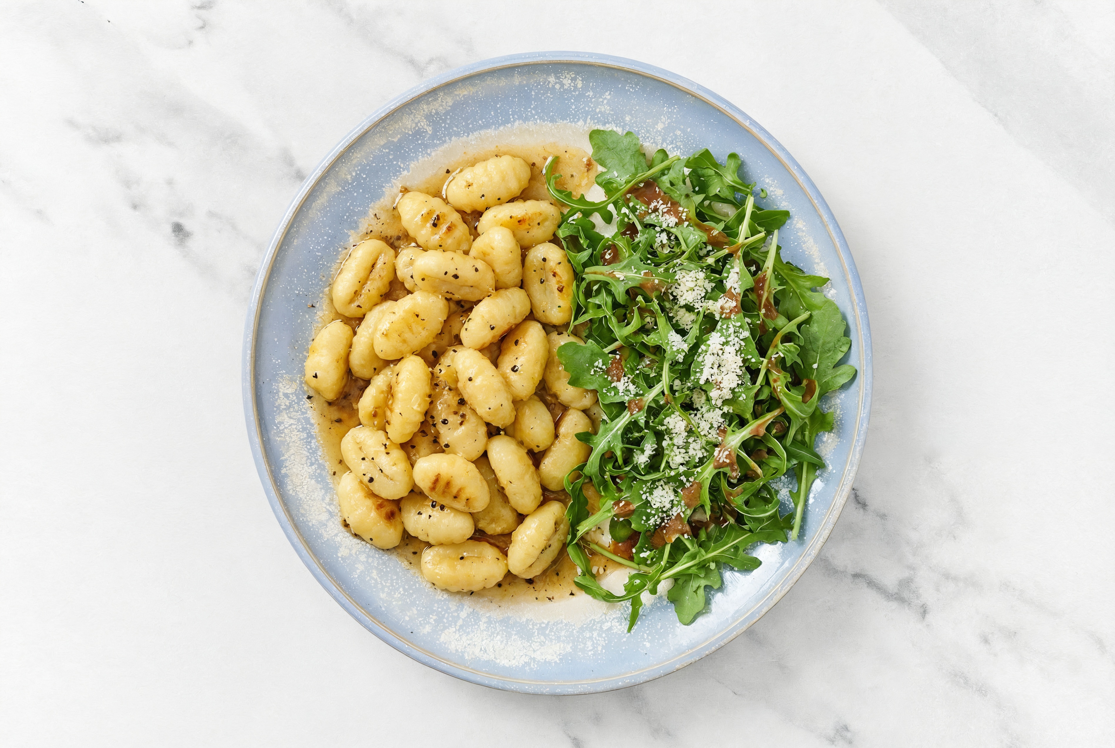 Citrus Browned Slow Churned Lemon & Peppercorn Pasture Butter Gnocchi + Balsamic Side Salad