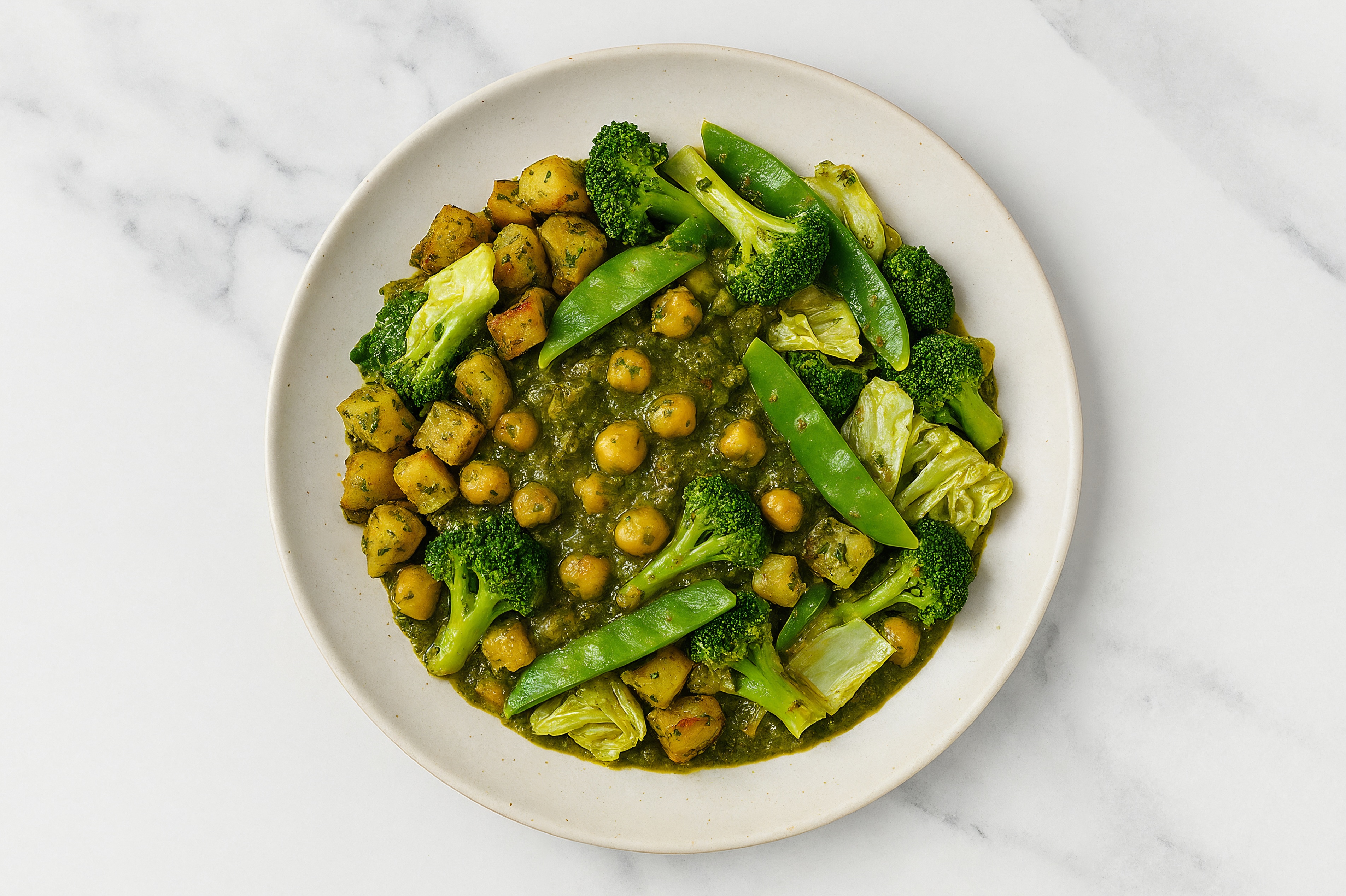 Garbanzo Saag with Potatoes + Bok Choy