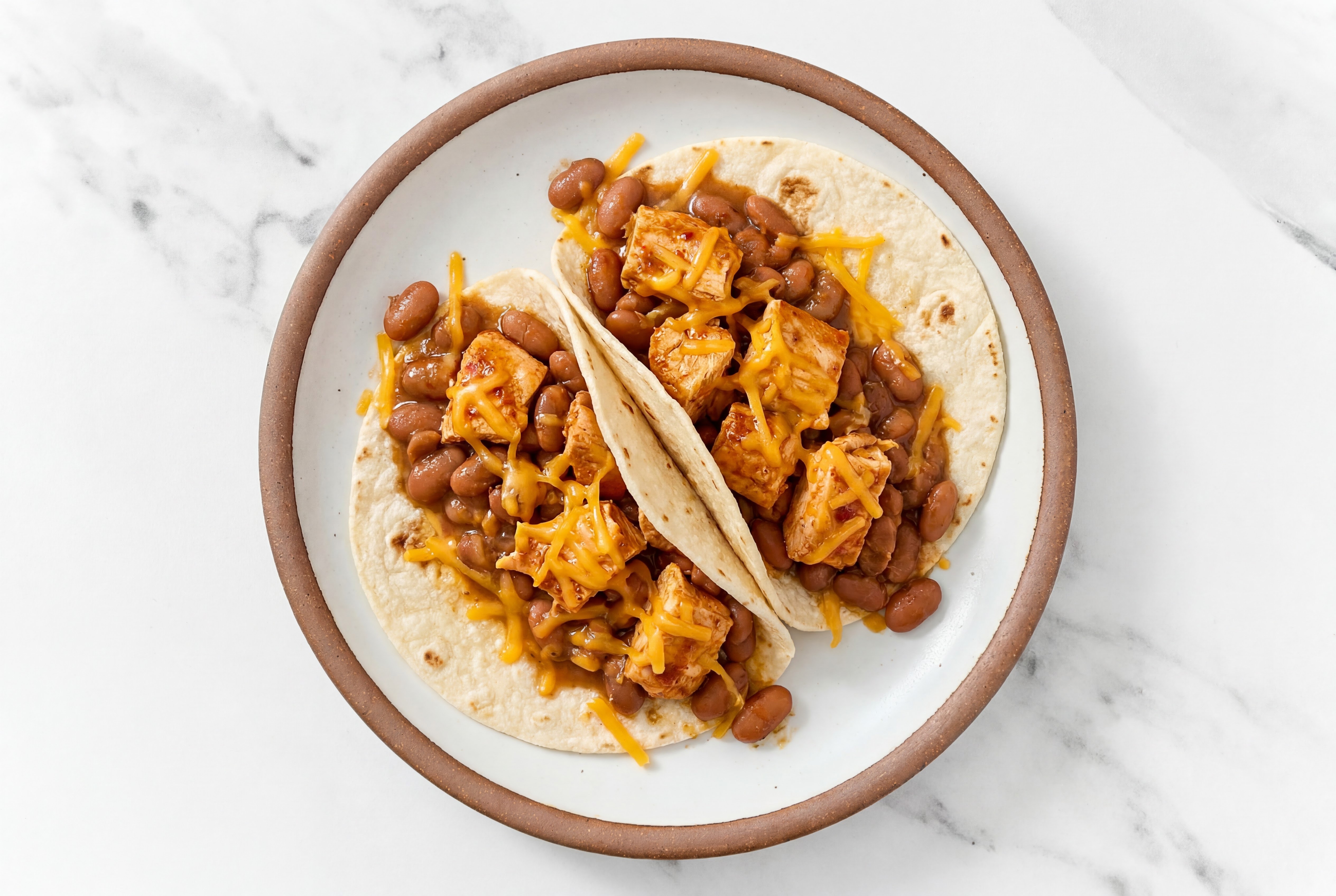 Chipotle Chicken Tacos with Cheddar Cheese & Pinto Beans