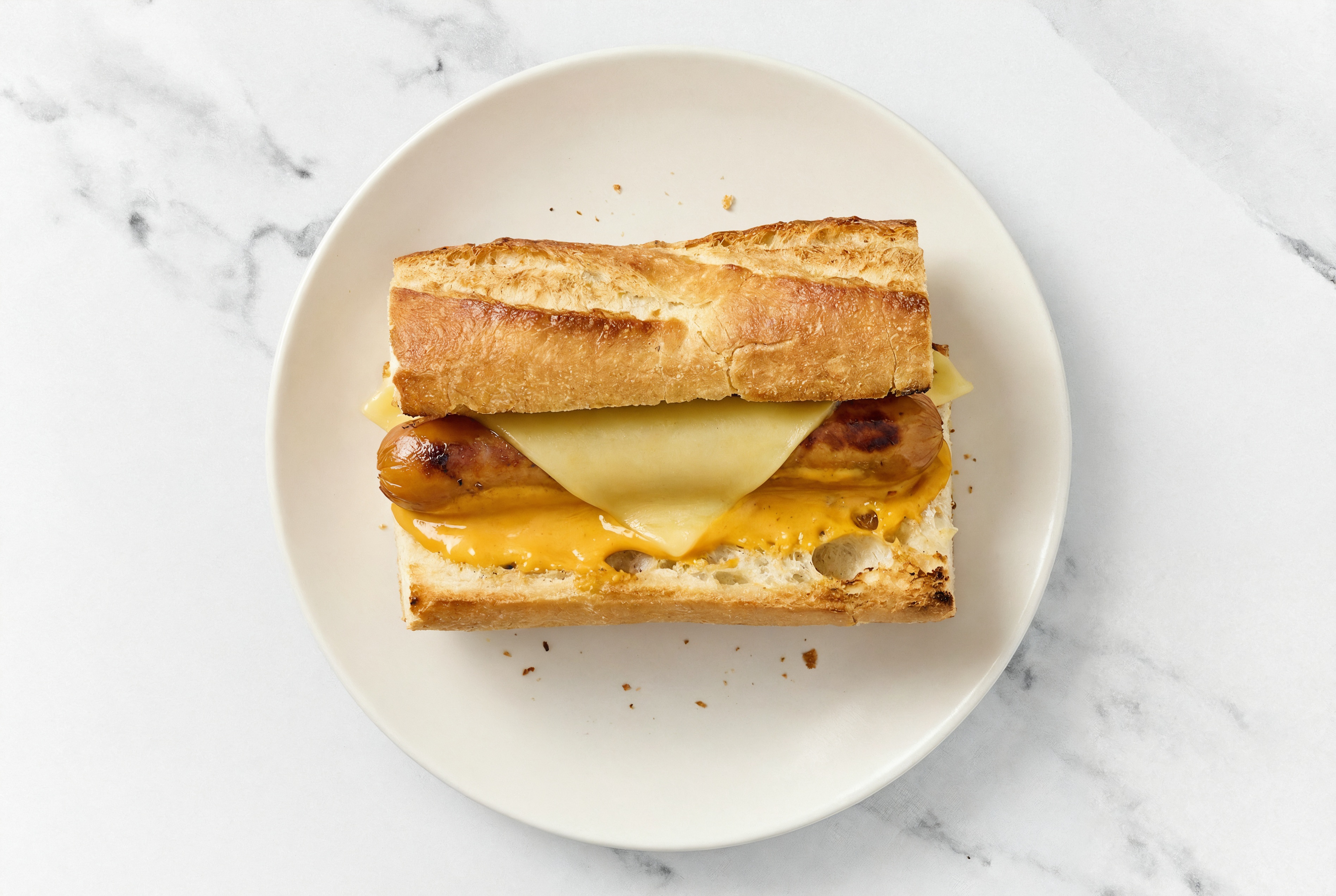 Vegan Cheddar Smart Dog with Super Special Sauce on Baguette