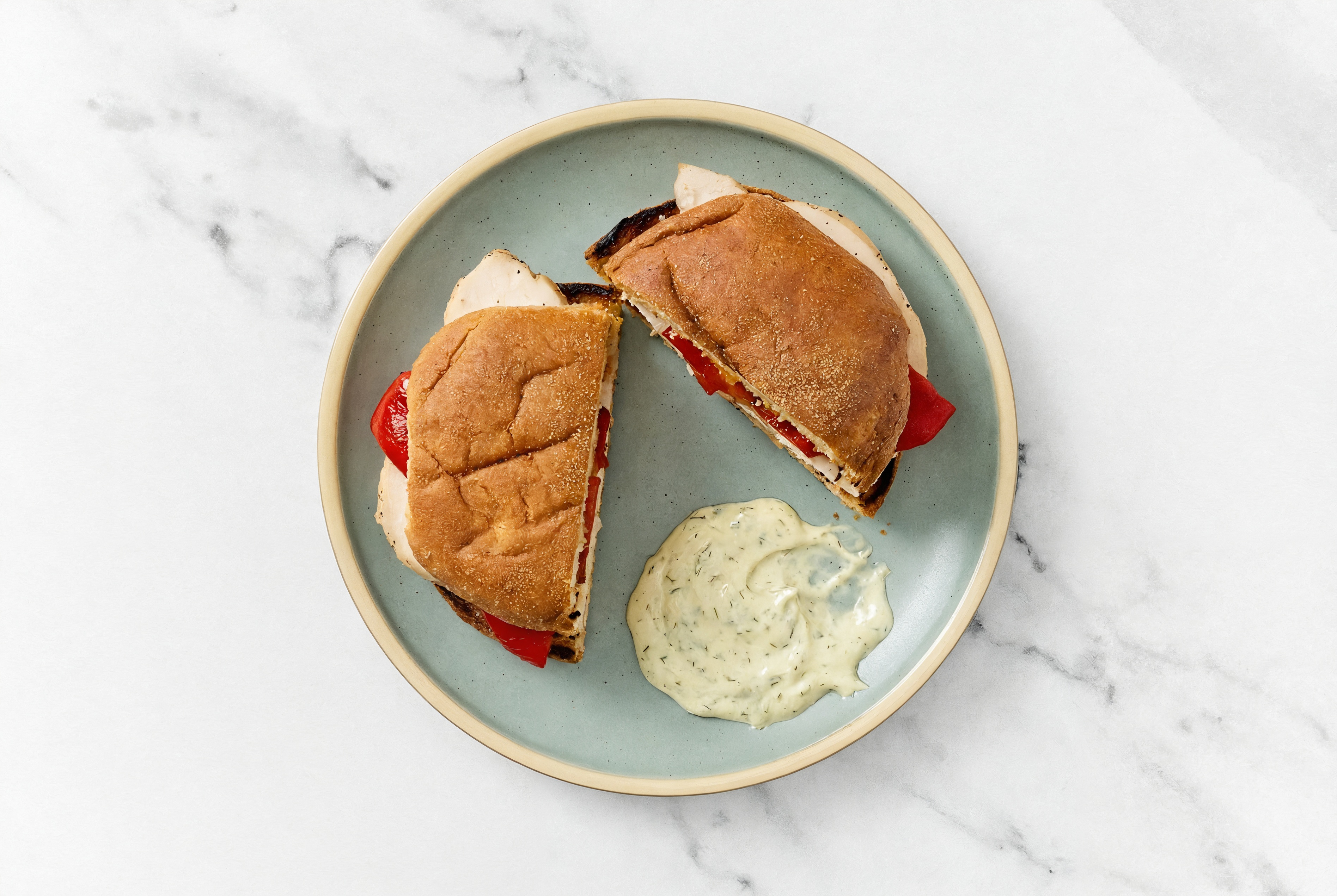 Dill Pickle Roasted Chicken Sandwich with Roasted Peppers on Gluten-Free Buns