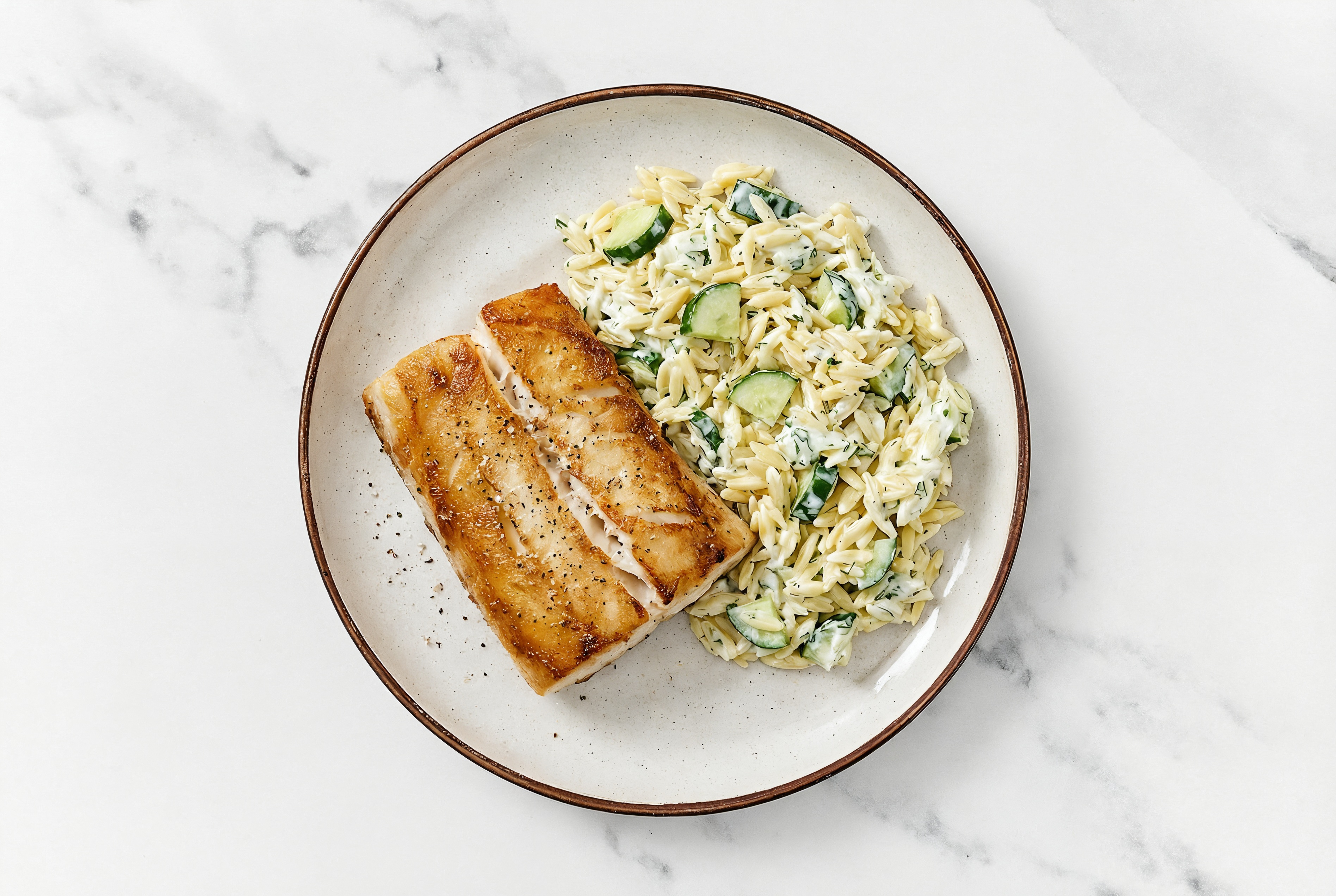 Seared Barramundi + Tzatziki Orzo