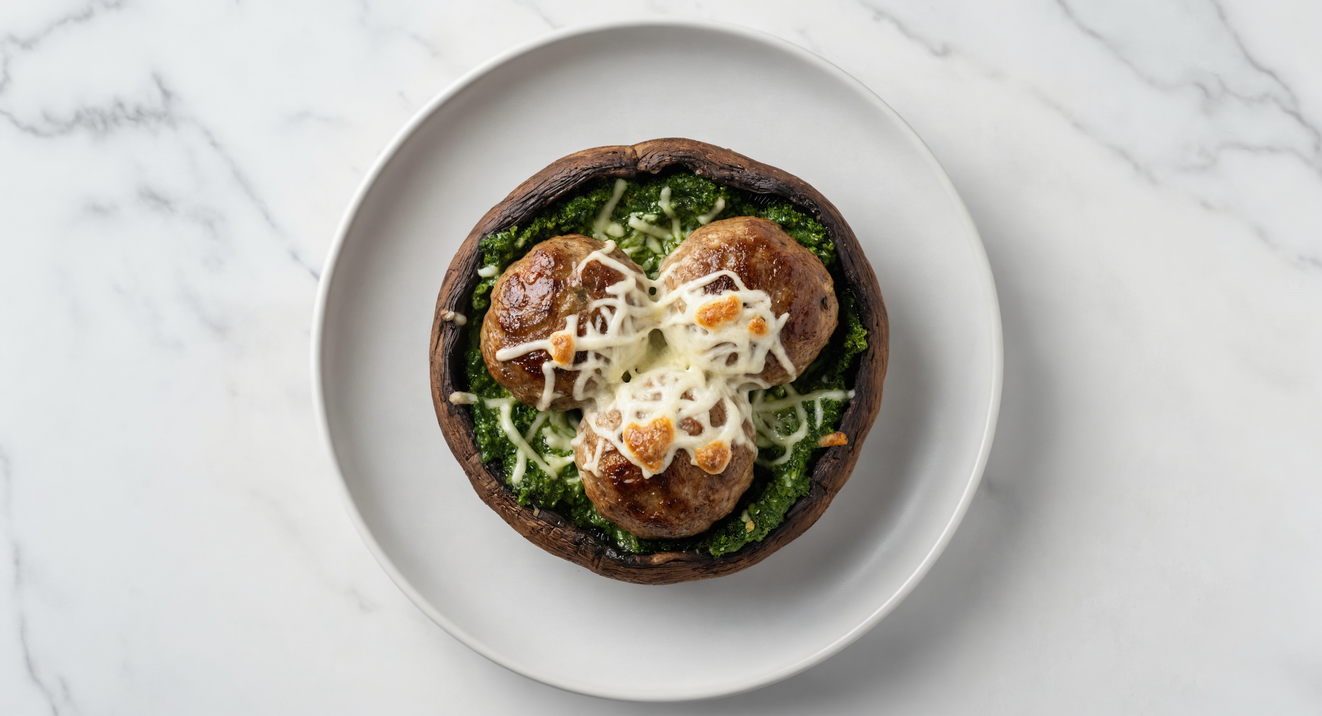 Meatball Stuffed Portabella Mushrooms with Shredded Mozzarella Cheese