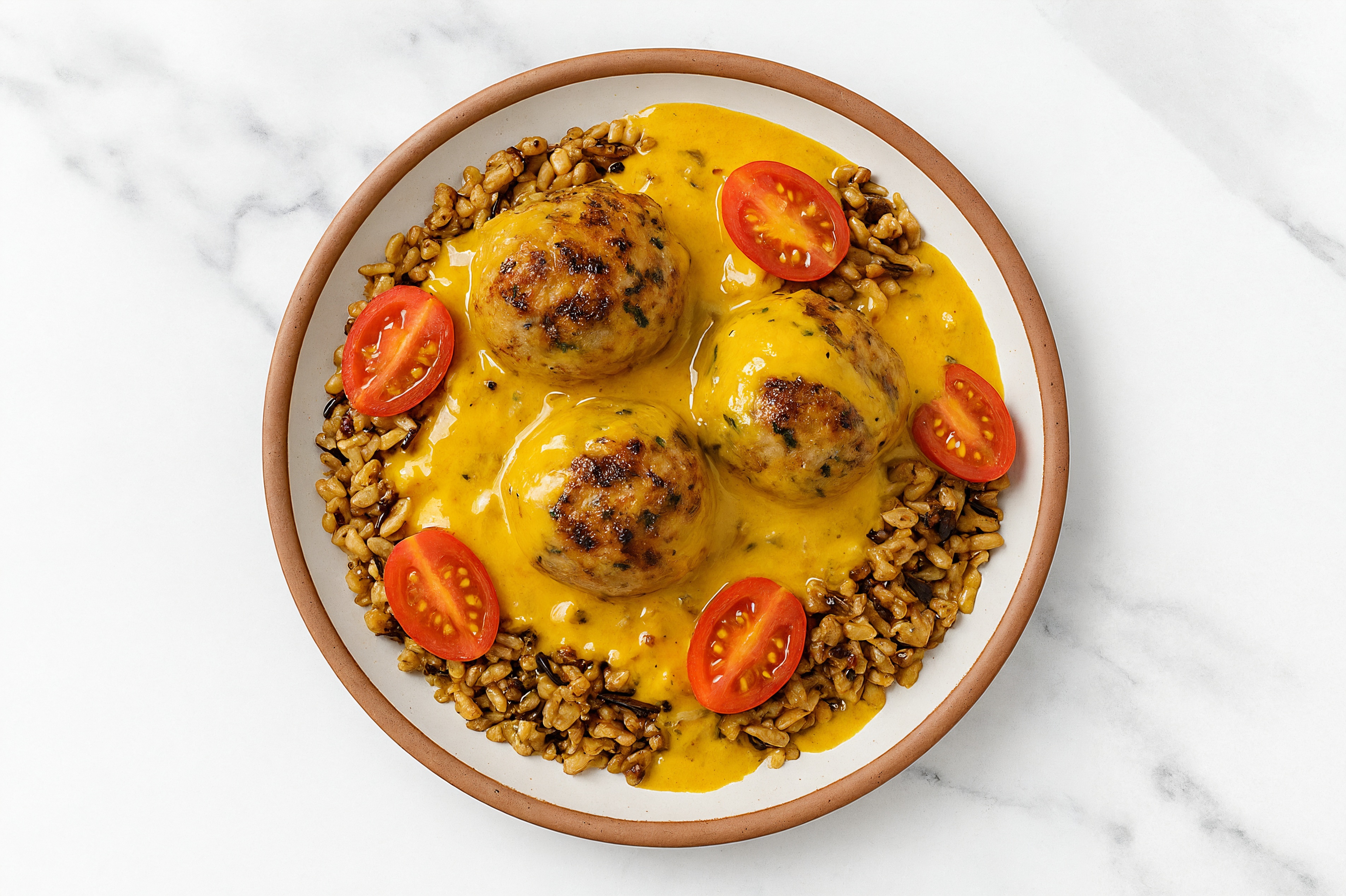 Turkey Meatball & Tomato Grain Bowl with Coconut Curry