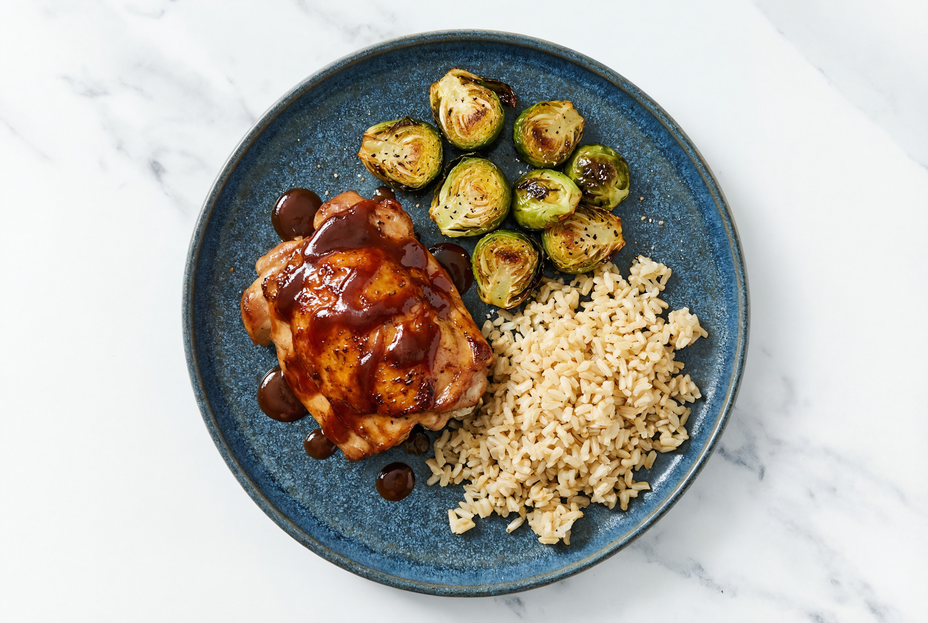 Herby BBQ Chicken Thighs + Crispy Brussels Plate with Original BBQ Sauce