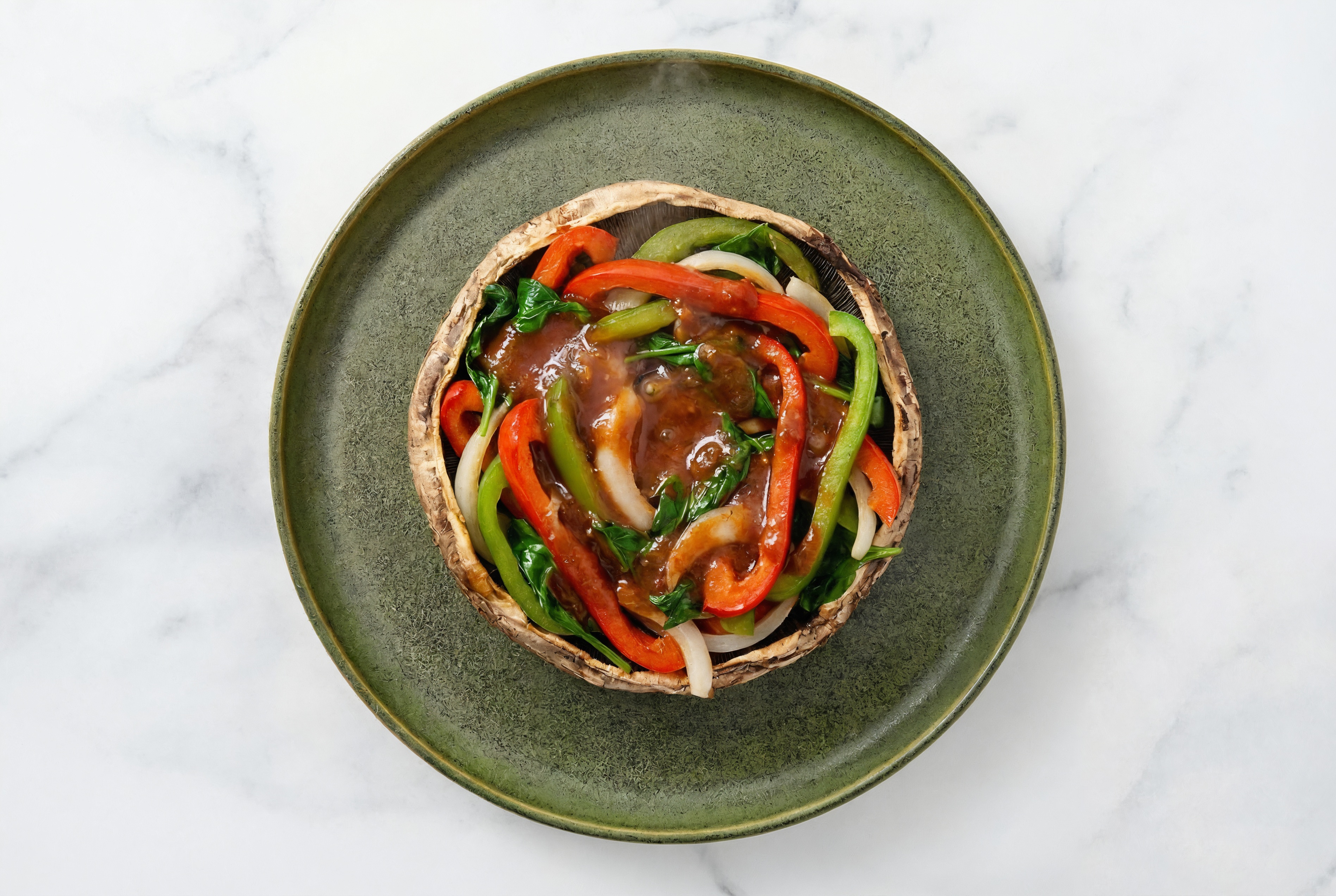 Herby Chipotle Veggie Stuffed Mushrooms with Baby Spinach