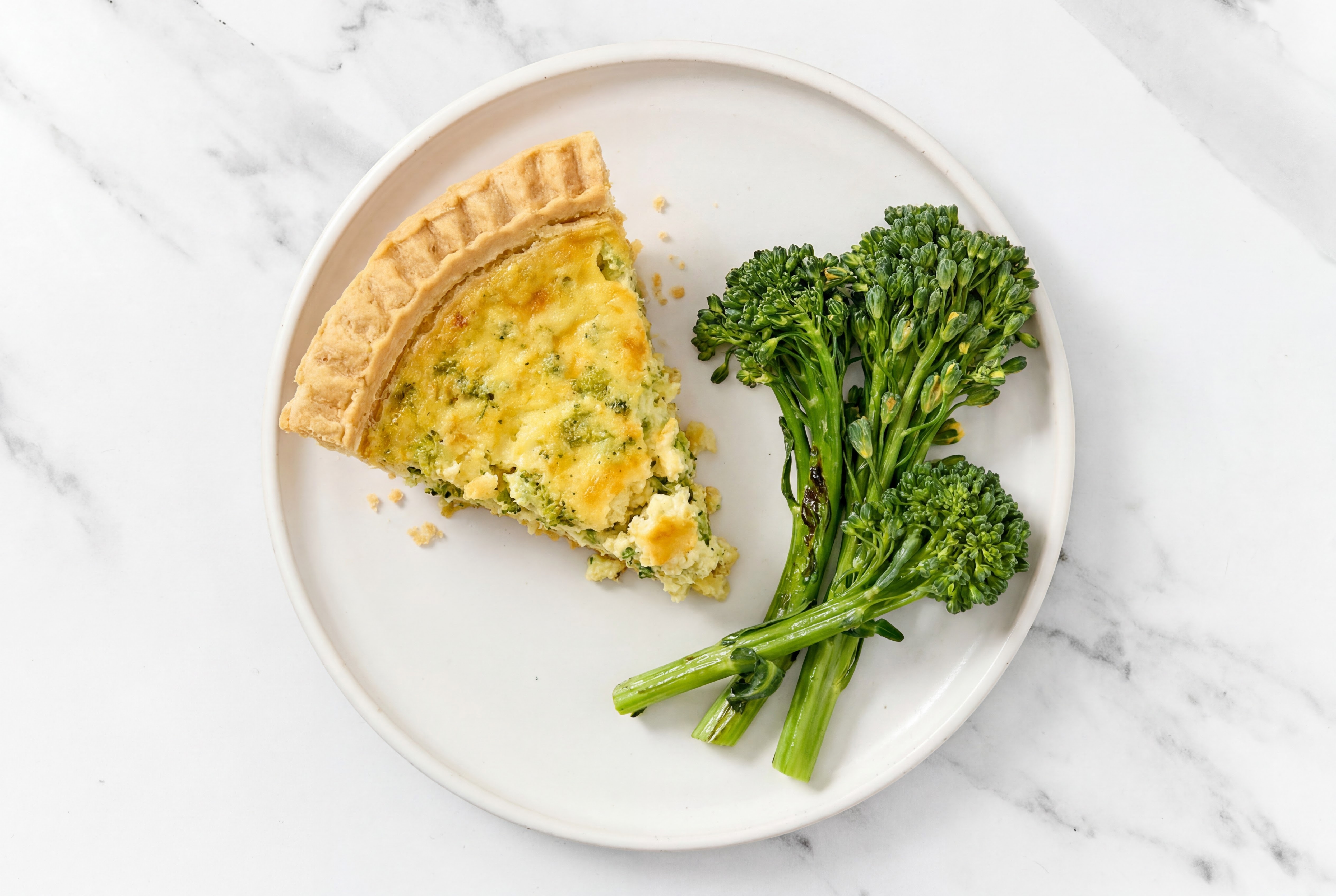 Broccoli & Cheddar Quiche with Baby Broccoli
