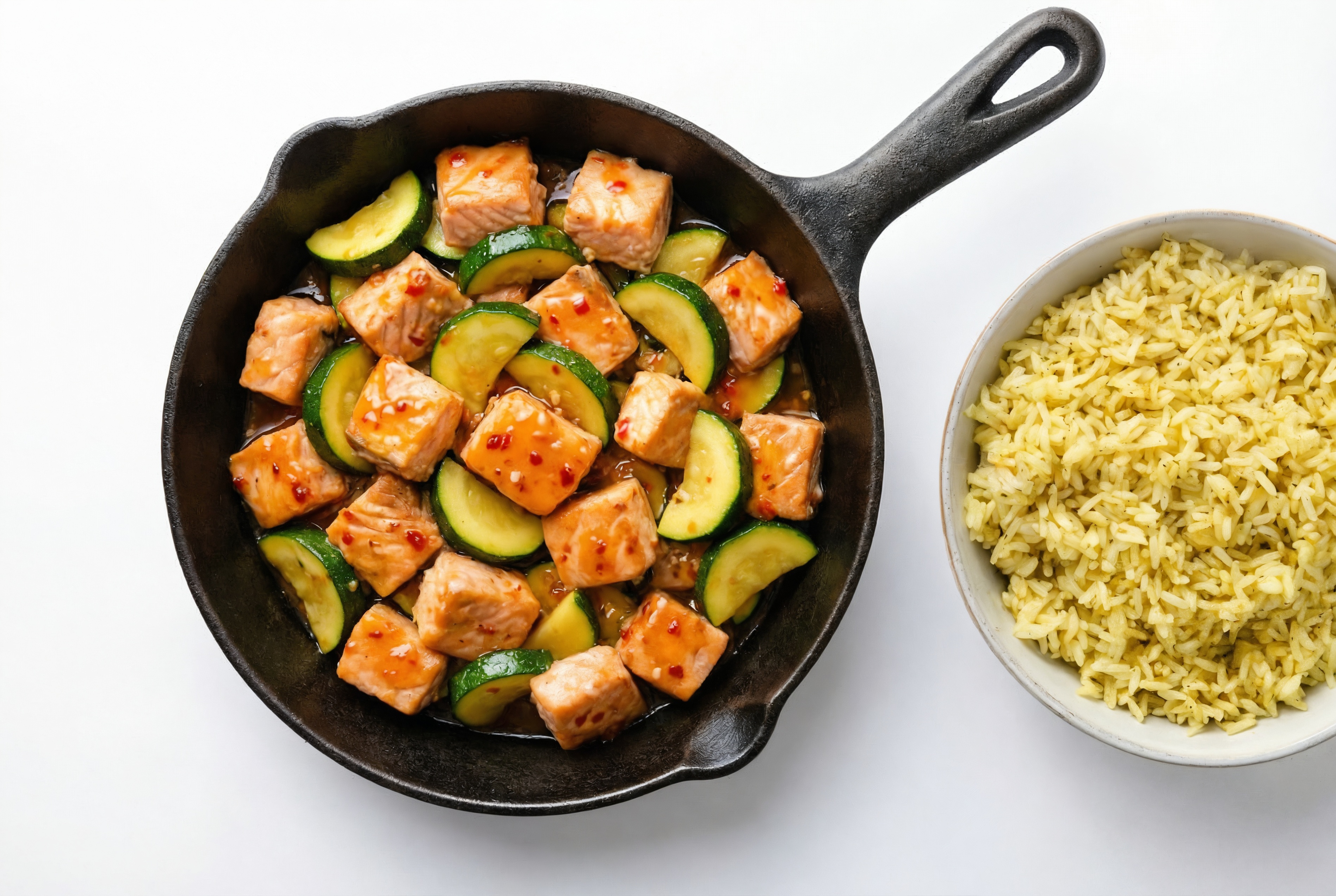 Sweet Chili Salmon Stir-Fry with Zucchini over Jasmine Rice
