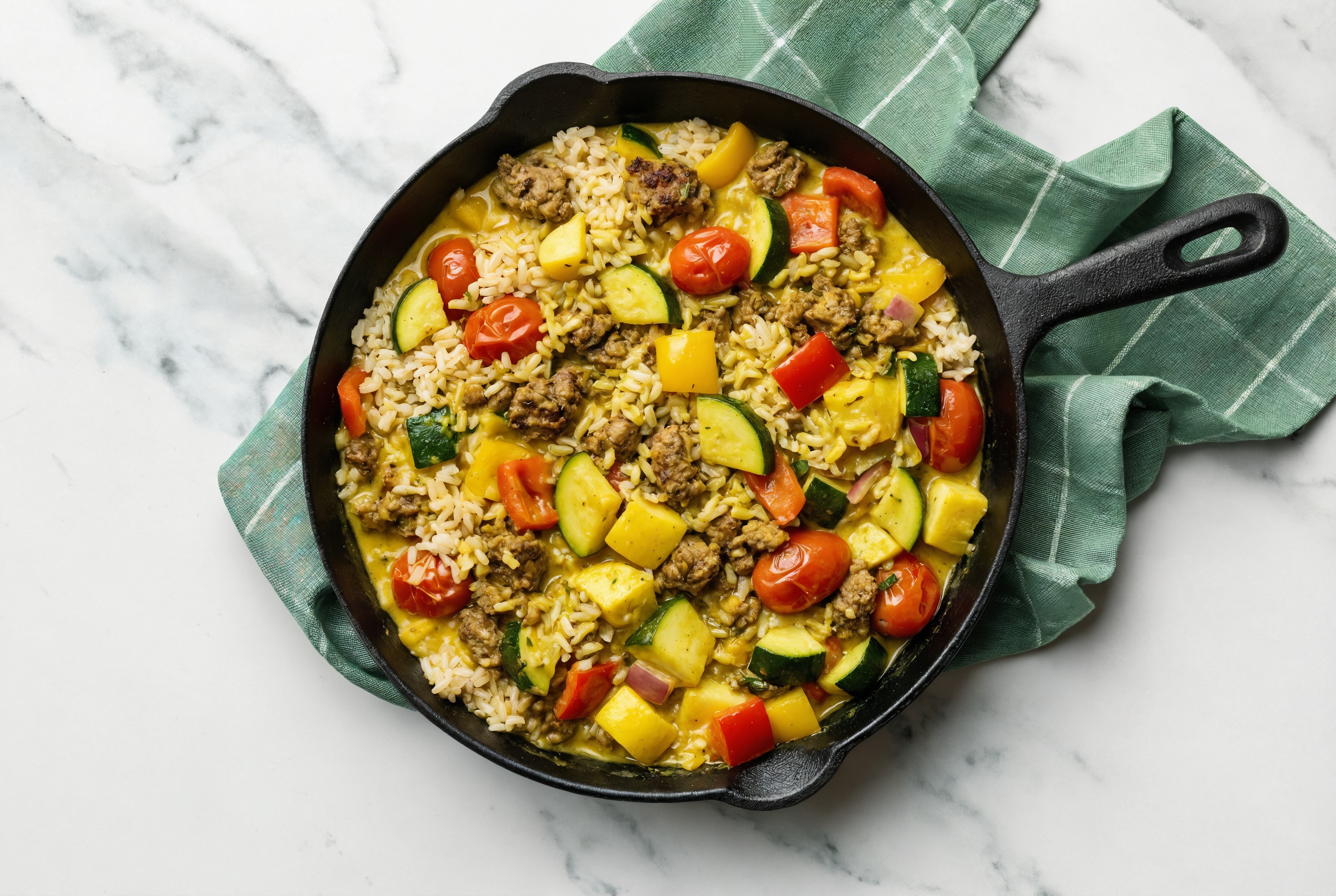 Herby Curry Squash + Ground Italian-Style Beef Stir-Fry