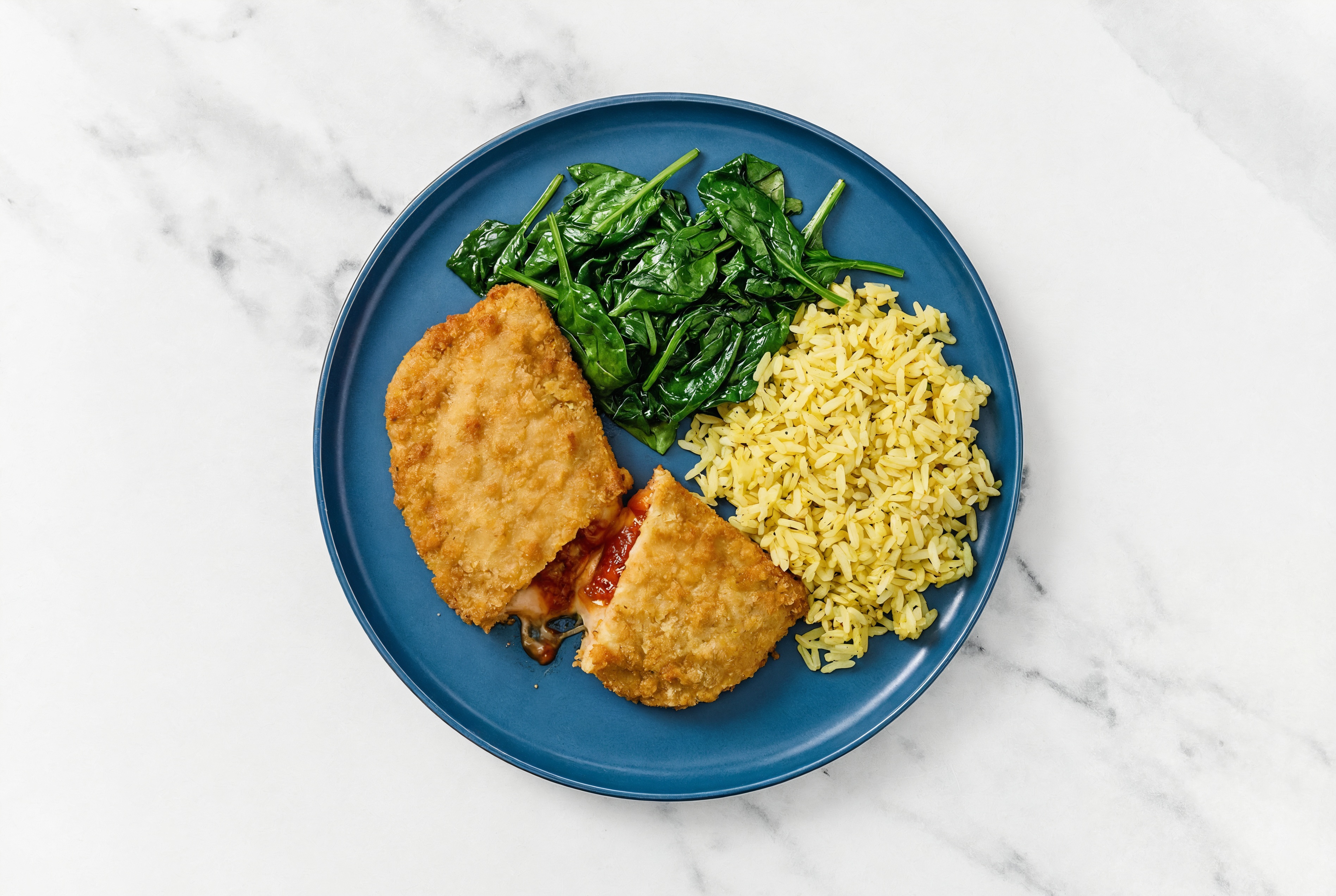 "Chicken" Parm with Baby Spinach & Jasmine Rice