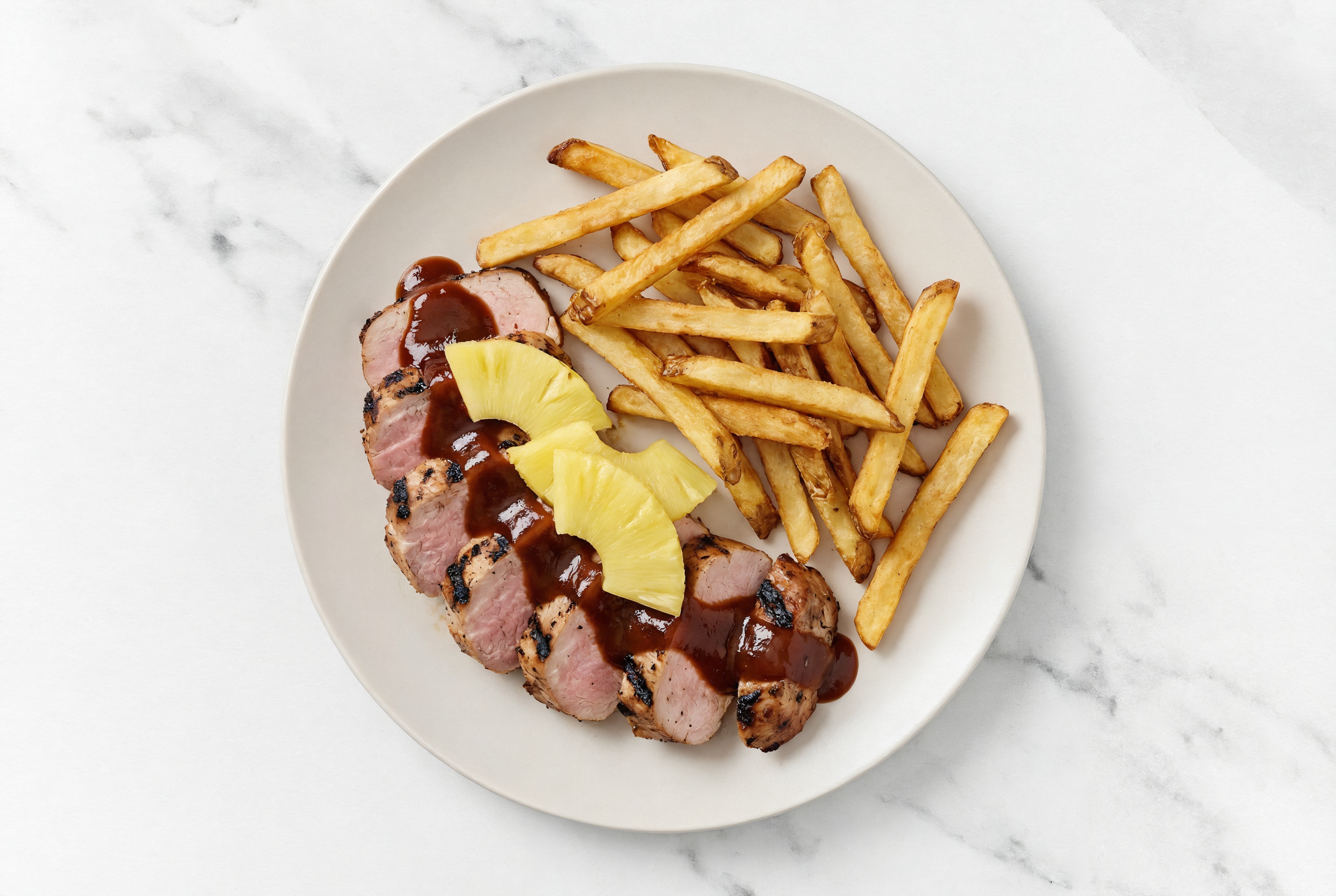 Hawaiian-Style BBQ Pork Tenderloin + Oven Fries with Original BBQ Sauce